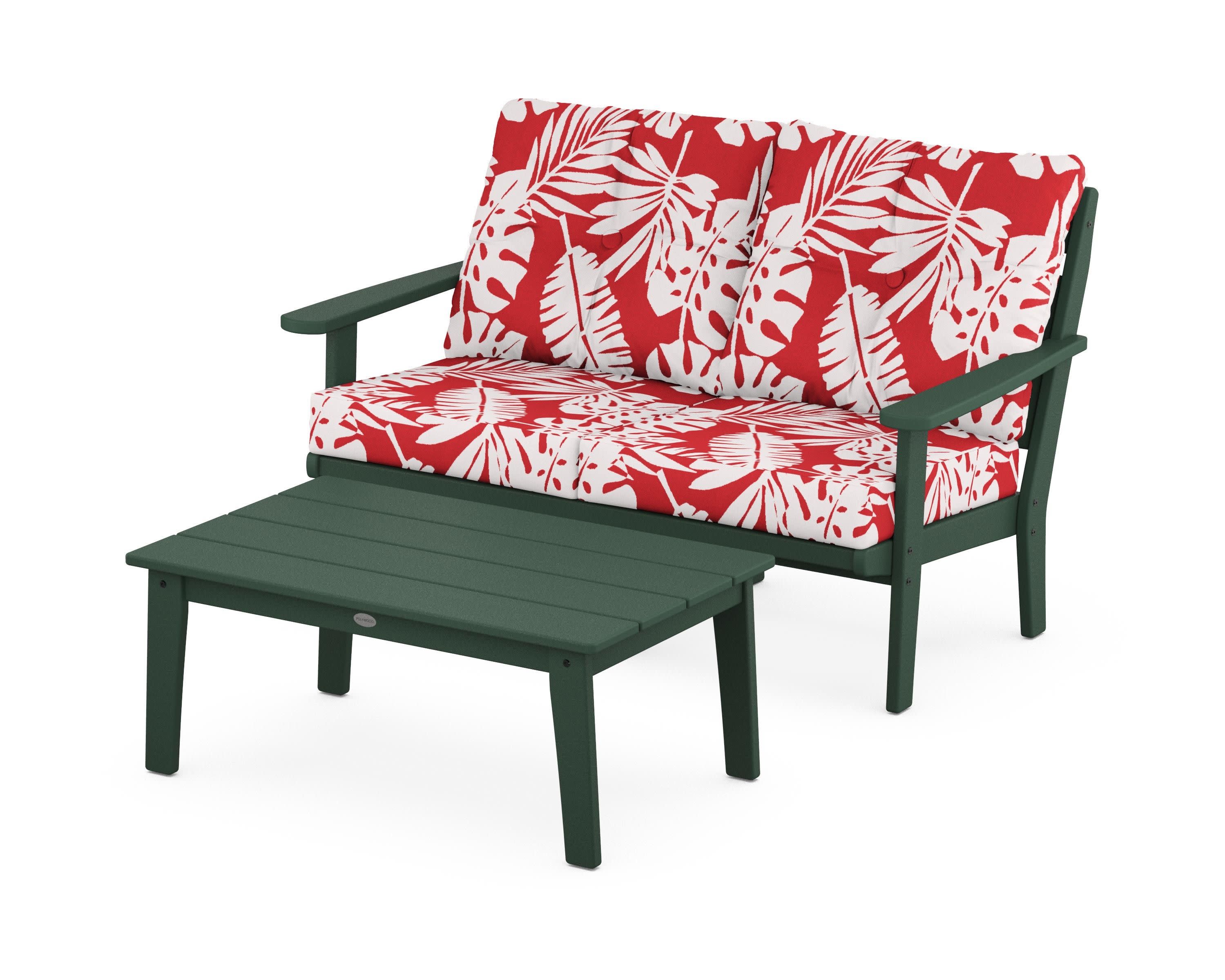 Lakeside 2-Piece Lounge Loveseat Set in Green / Leaf Crimson