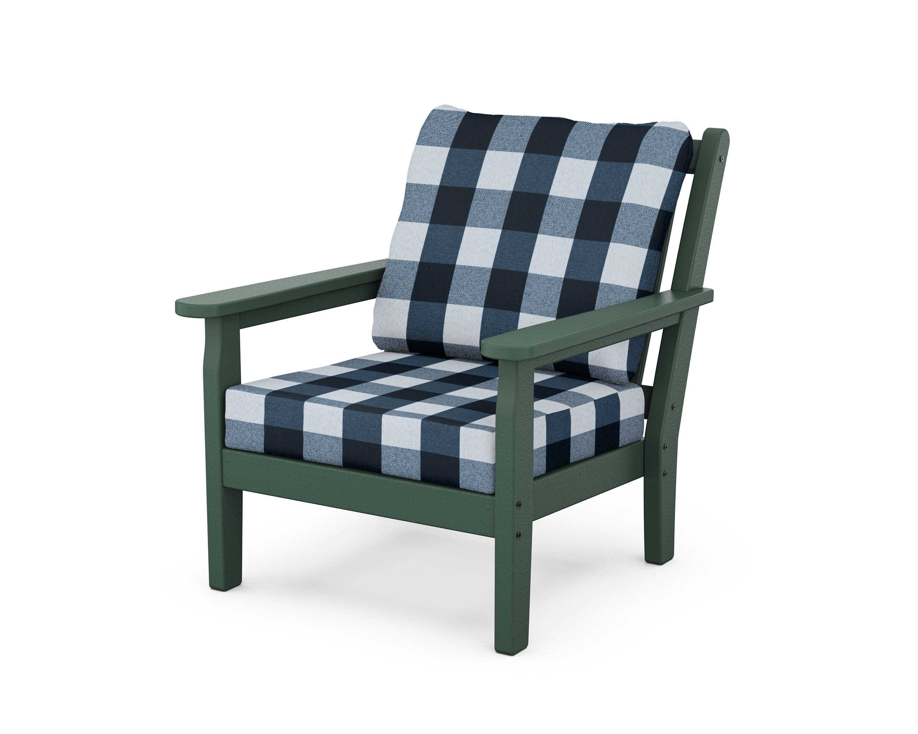 Chippendale Deep Seating Chair in Green / Buffalo Plaid Marine Indigo