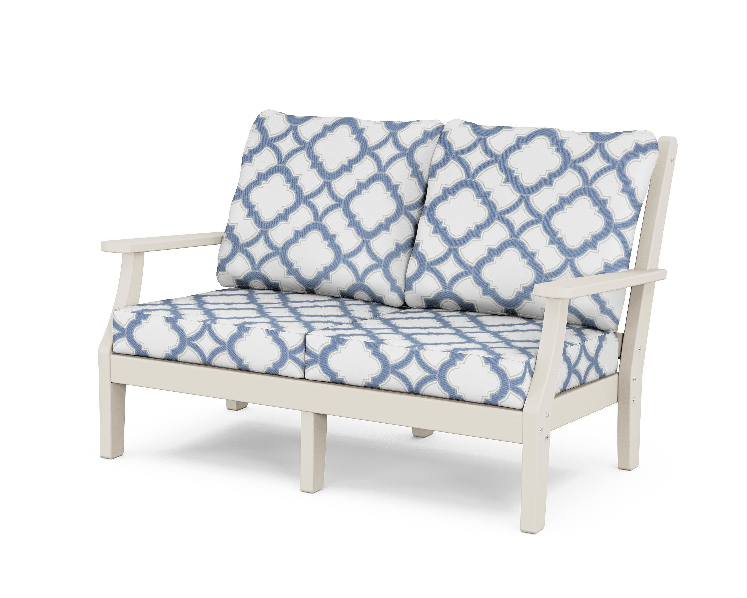 Wovendale Deep Seating Loveseat in Sand / Trellis Sky Blue