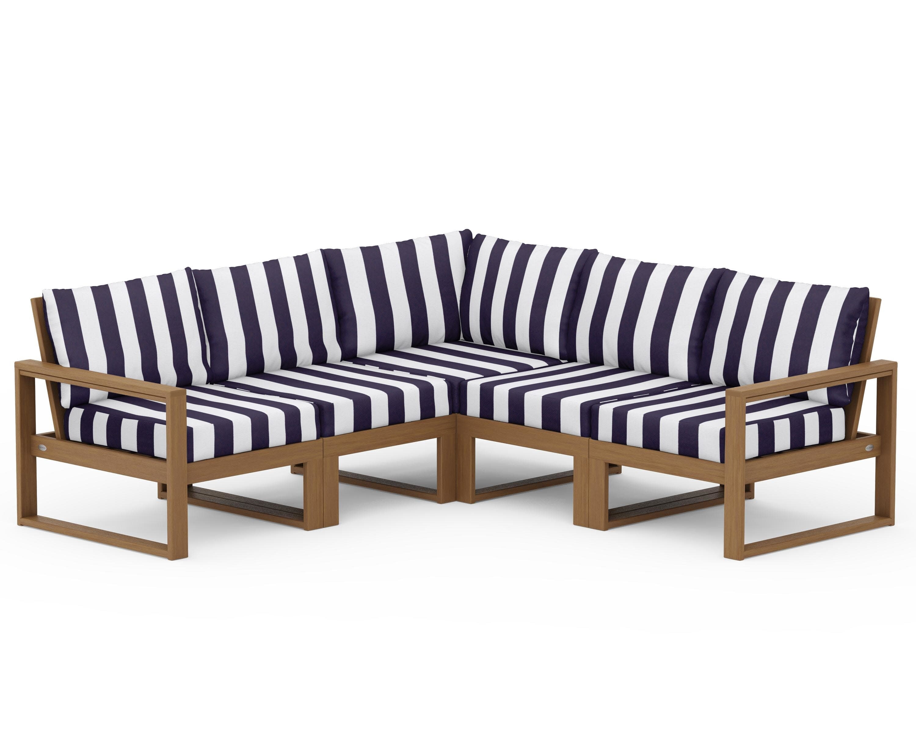EDGE 5-Piece Modular Deep Seating Set in Natural / Cabana Stripe Navy
