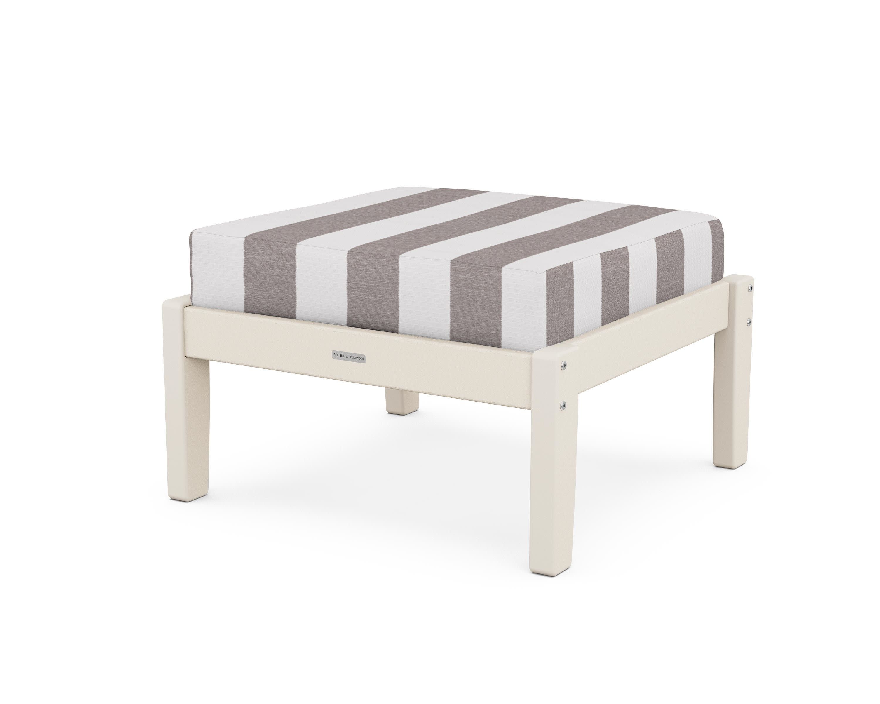 Chinoiserie Deep Seating Ottoman in Sand / Cabana Stripe Grey Mist