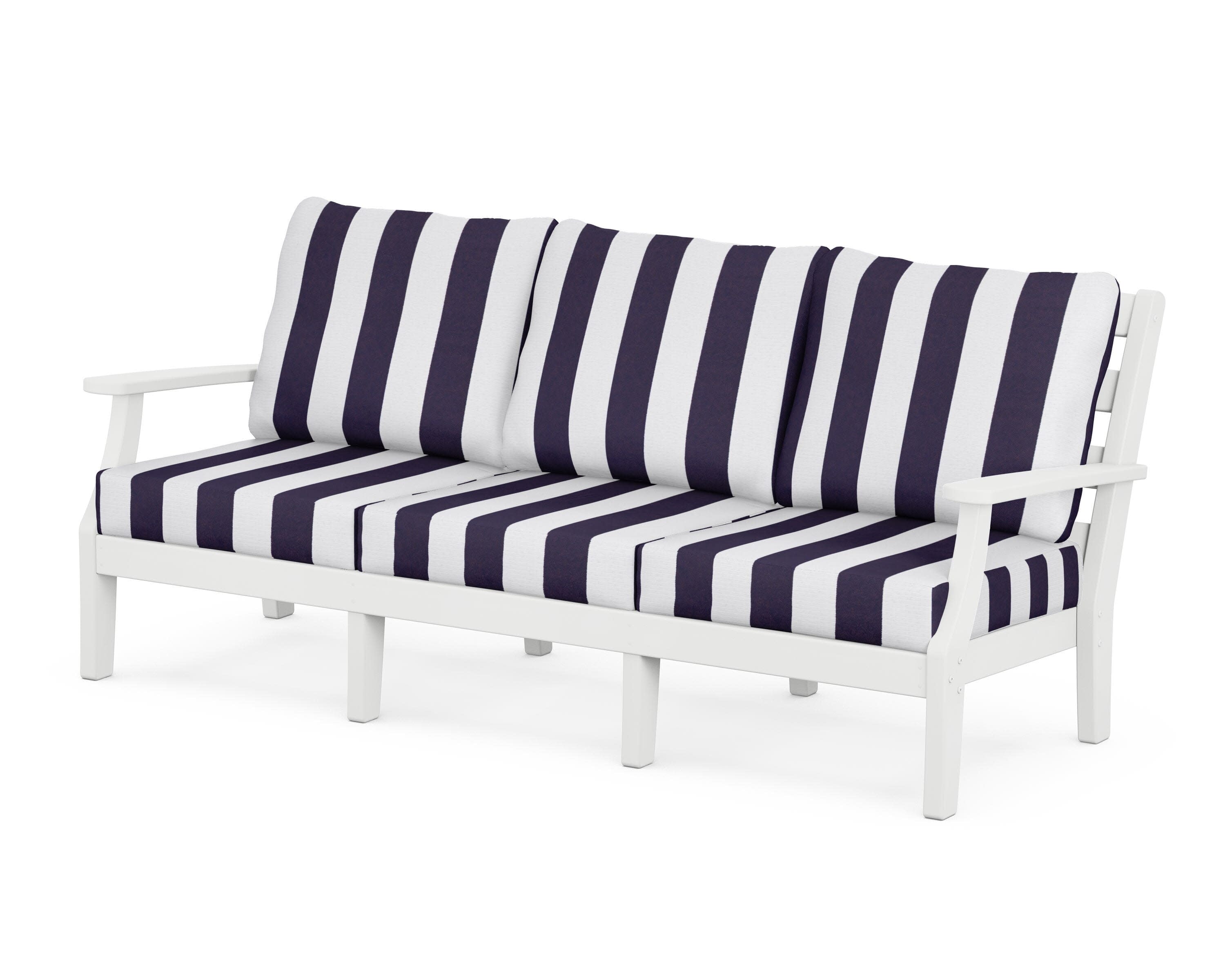 Chesapeake Deep Seating Sofa in White / Cabana Stripe Navy