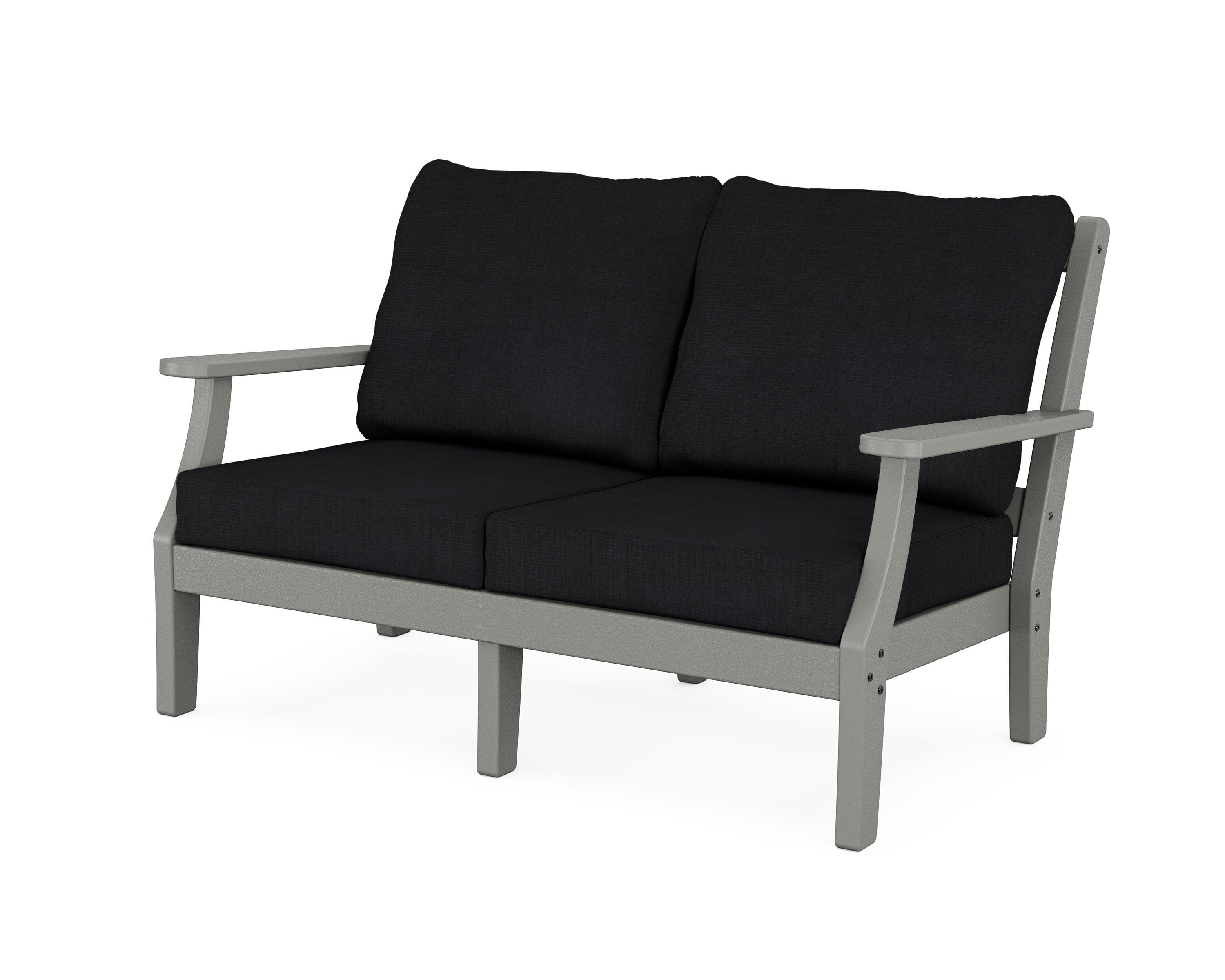 Chinoiserie Deep Seating Loveseat in Slate Grey / Midnight Linen