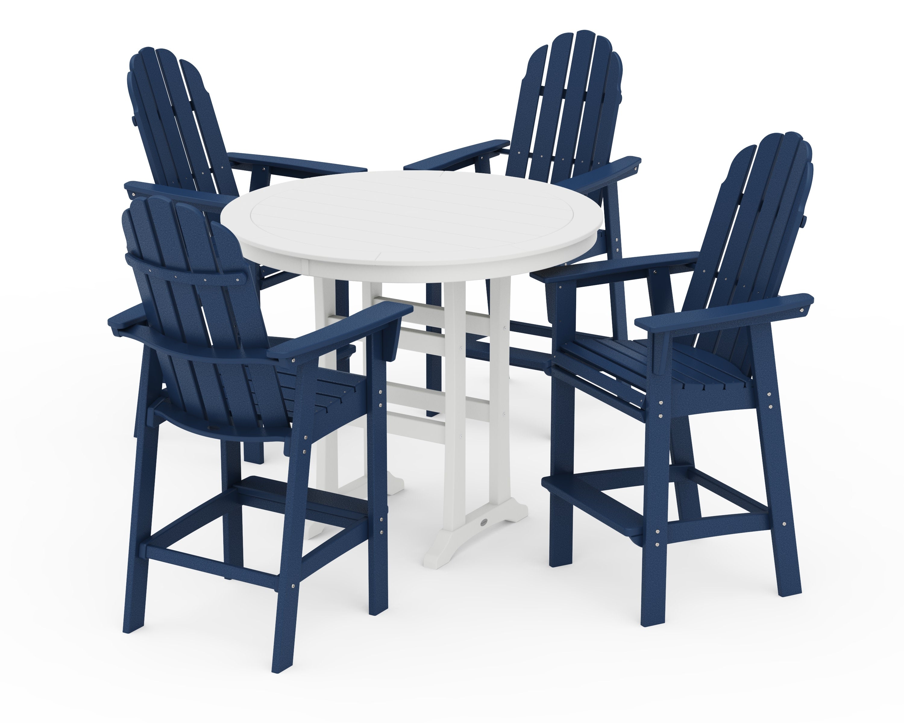 Vineyard Curveback Adirondack 5-Piece Nautical Trestle Bar Set in Navy / White