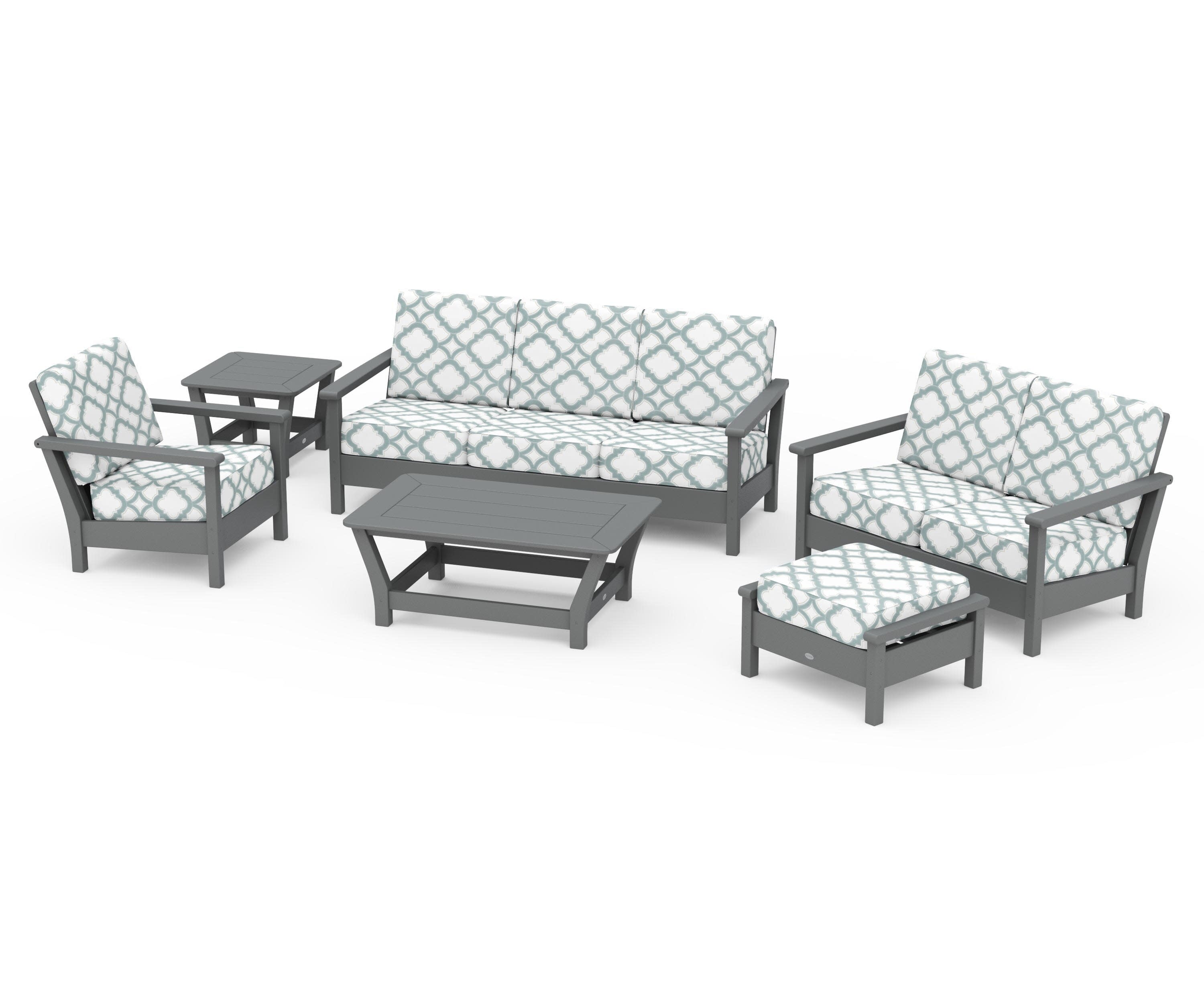 Harbour 6-Piece Outdoor Living Set in Slate Grey / Trellis Glacier Spa