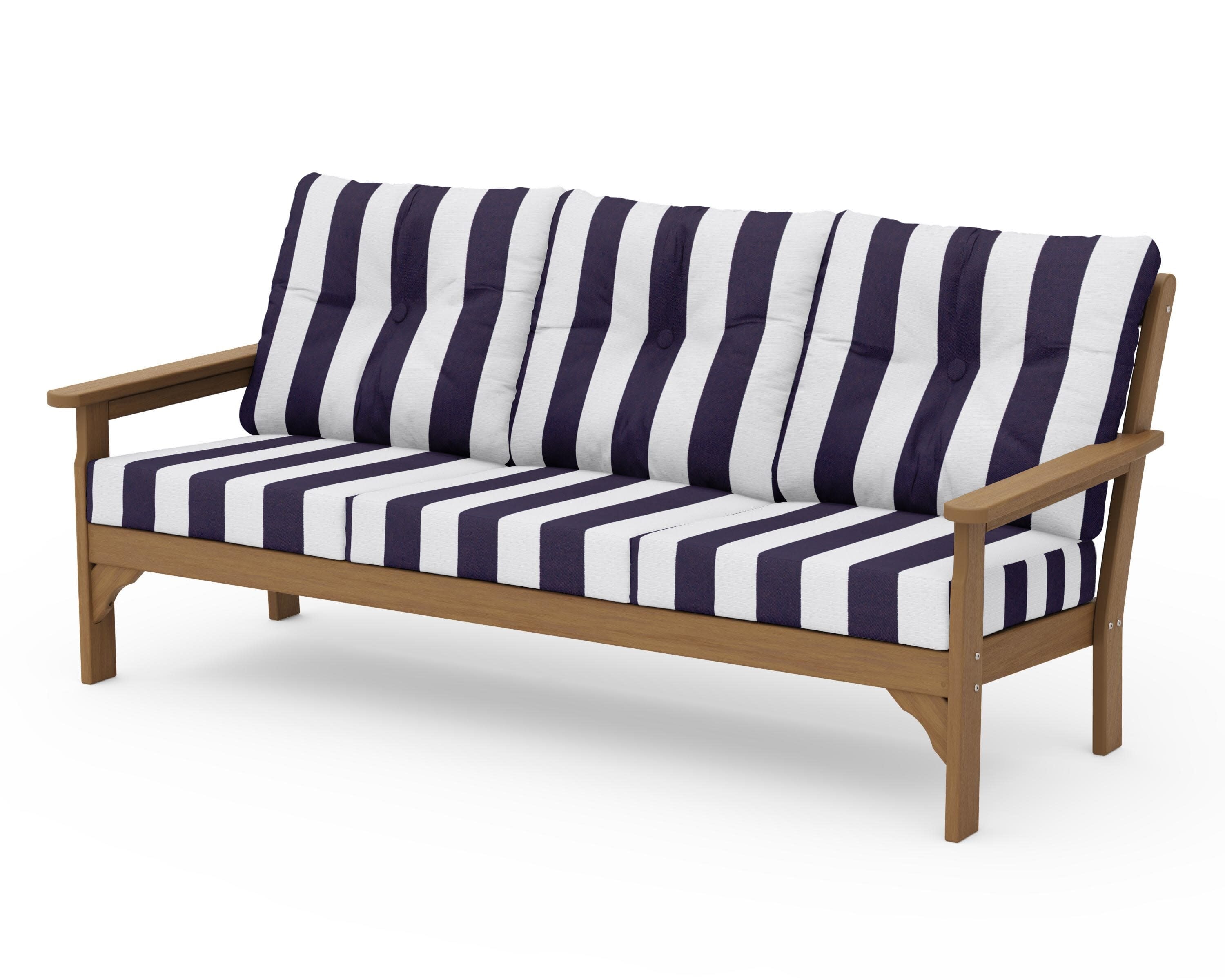 Vineyard Deep Seating Sofa in Natural / Cabana Stripe Navy