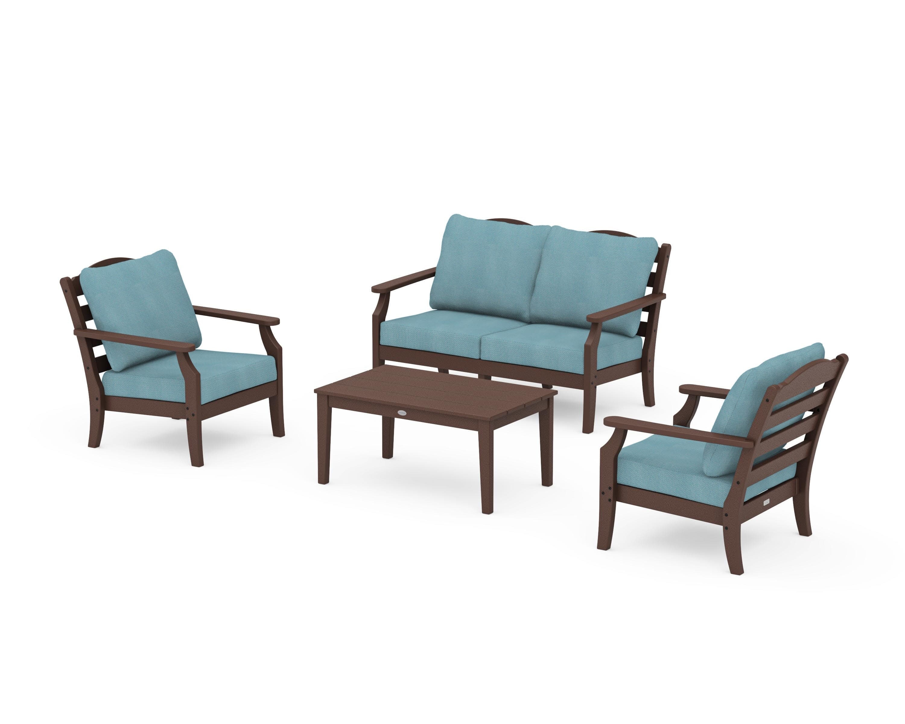 Savannah 4-Piece Deep Seating Set with Loveseat in Mahogany / Lattice Sky Blue