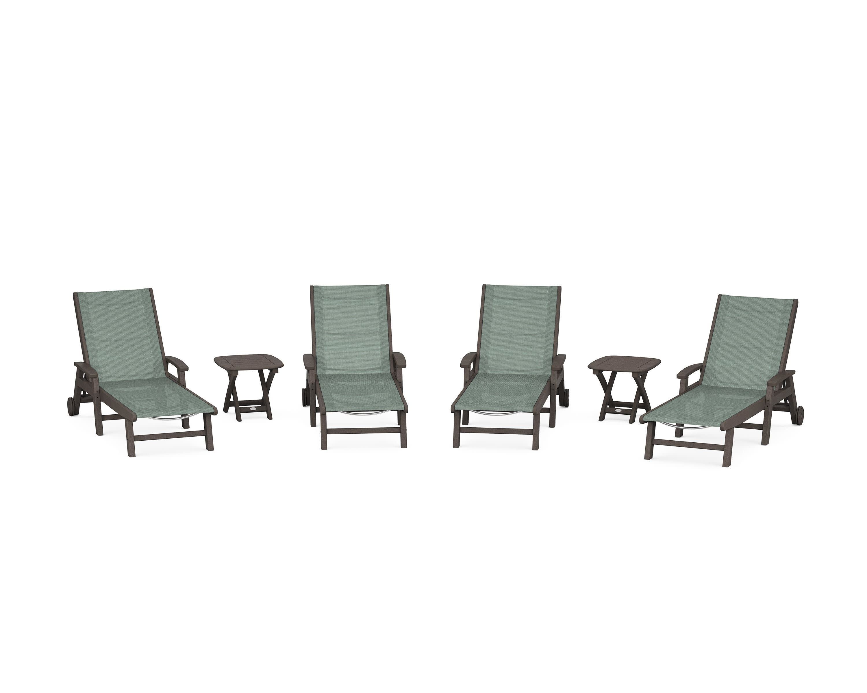 Coastal Chaise 6-Piece Set with Wheels in Vintage Coffee / Dupioni Sea Mist Sling