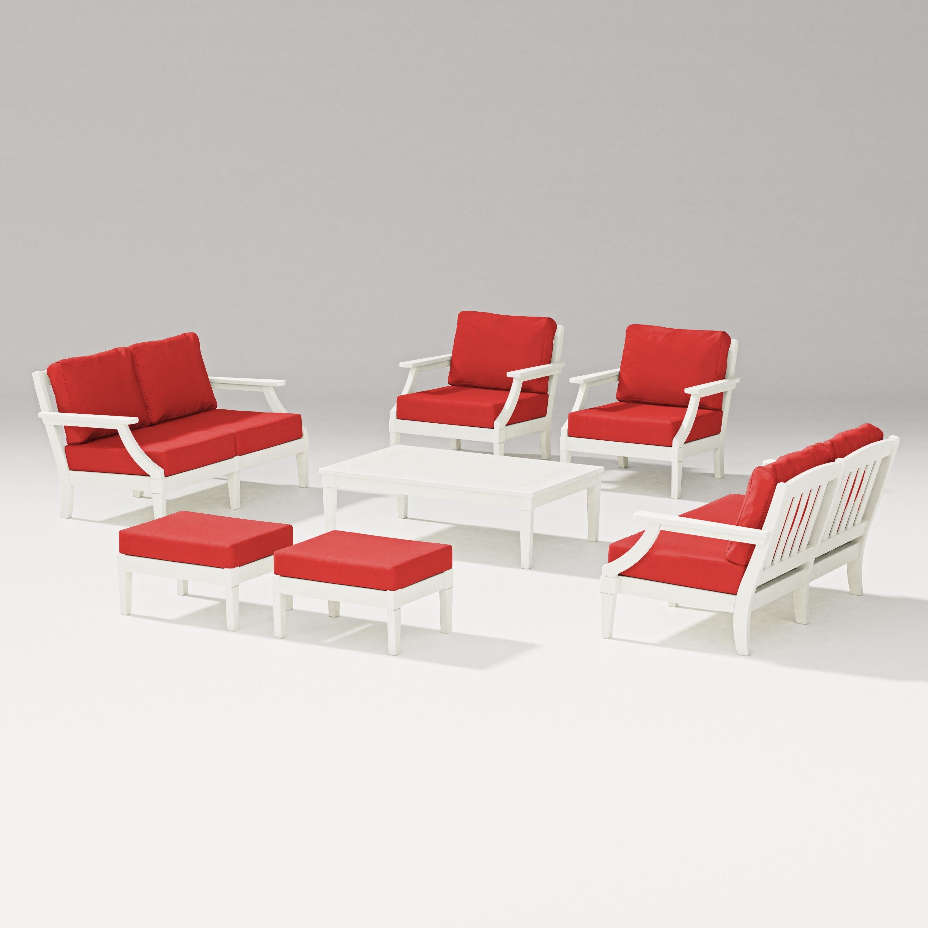 Estate 7-Piece Lounge Loveseat Set in Vintage White / Crimson Linen