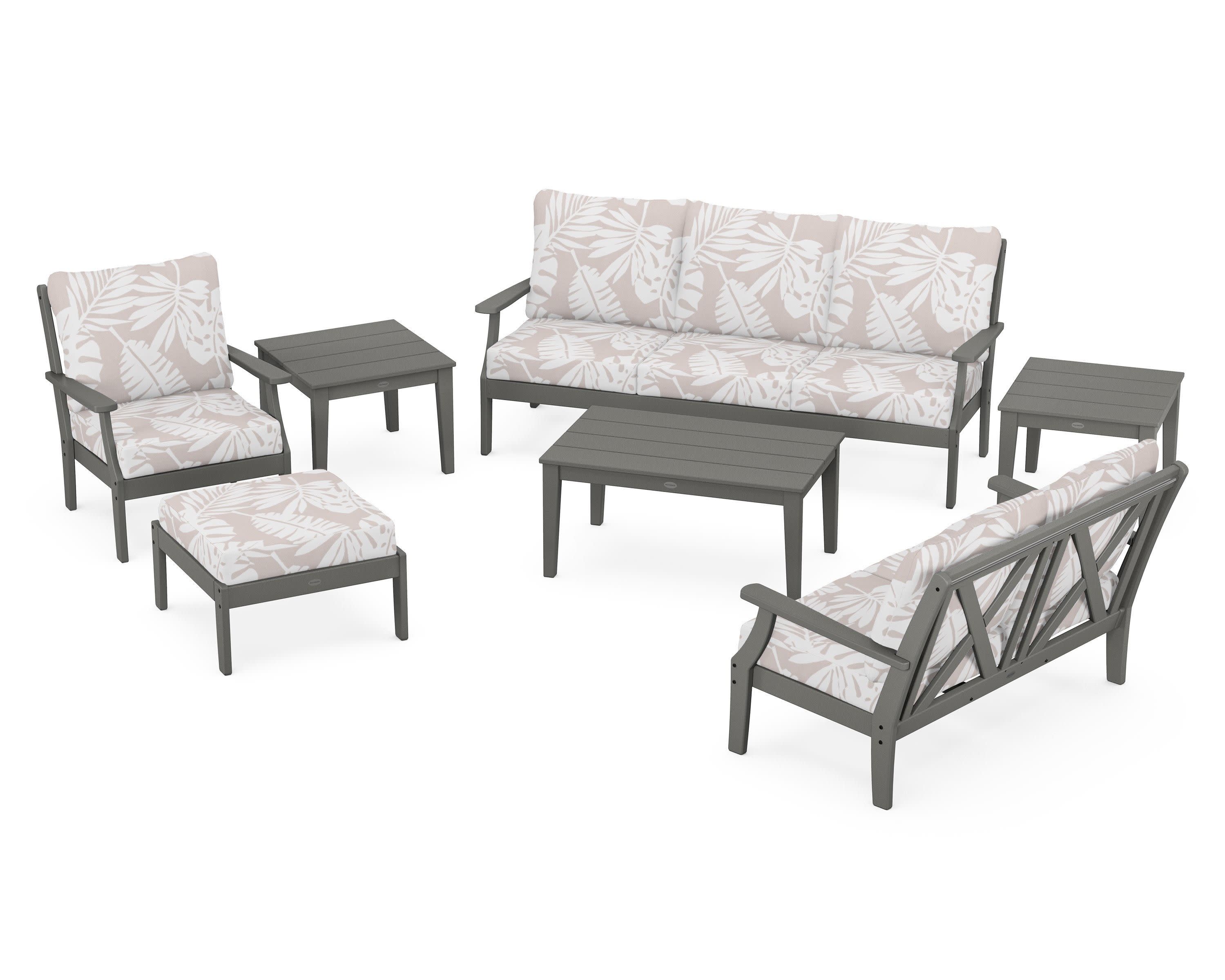 Braxton 7-Piece Deep Seating Set in Slate Grey / Leaf Dune Burlap