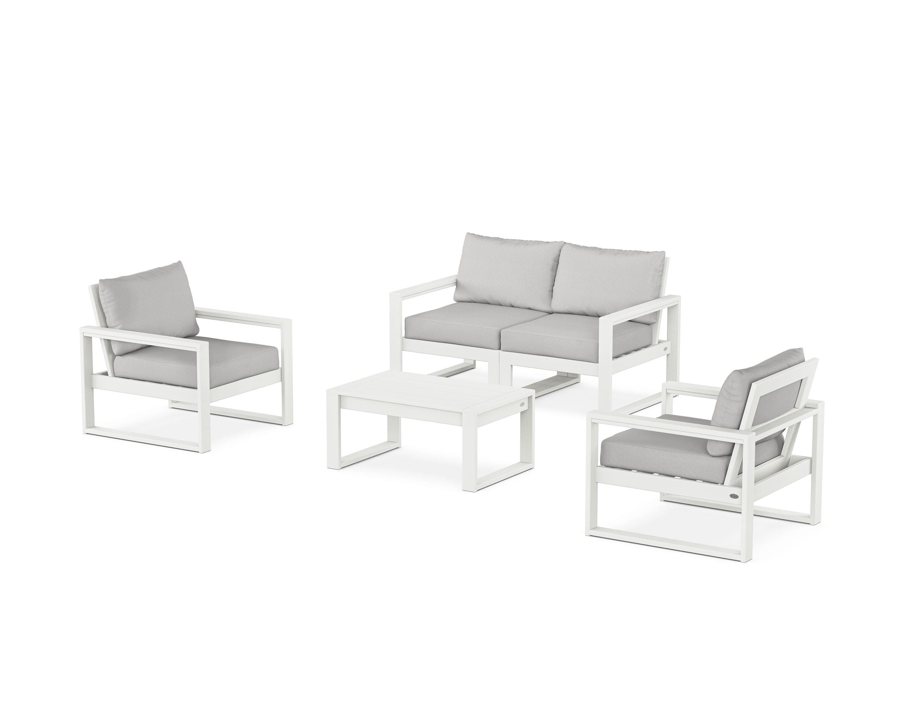 EDGE Sectional 4-Piece Deep Seating Set with Loveseat in Vintage White / Diamond in the Rough