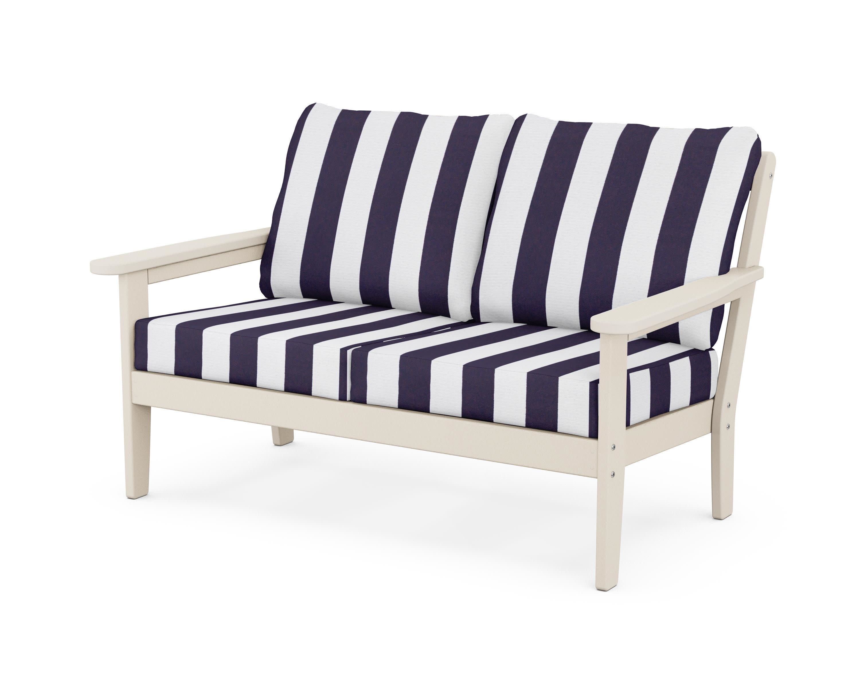 Cottage Deep Seating Loveseat in Sand / Cabana Stripe Navy