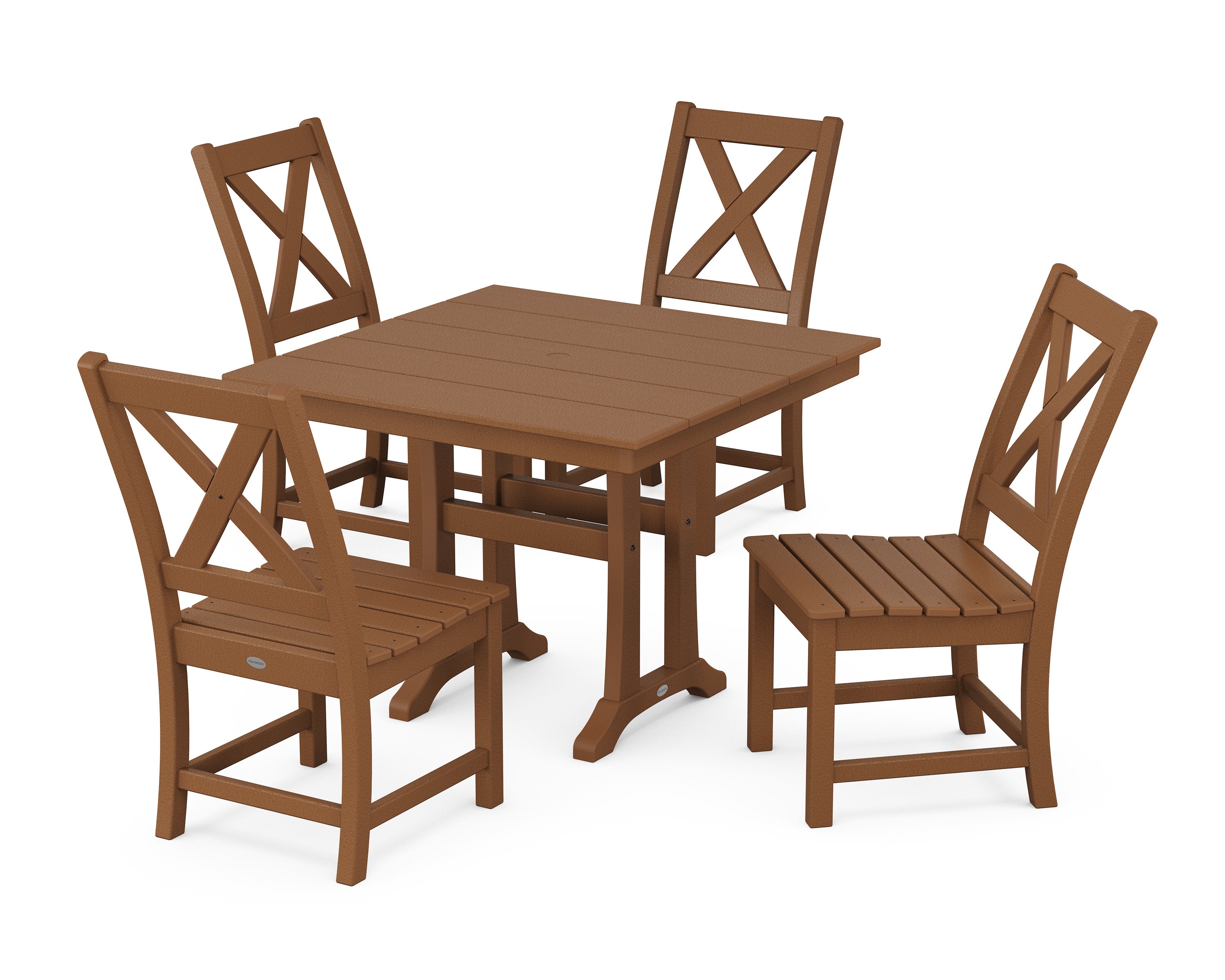 Braxton Side Chair 5-Piece Farmhouse Dining Set With Trestle Legs in Teak