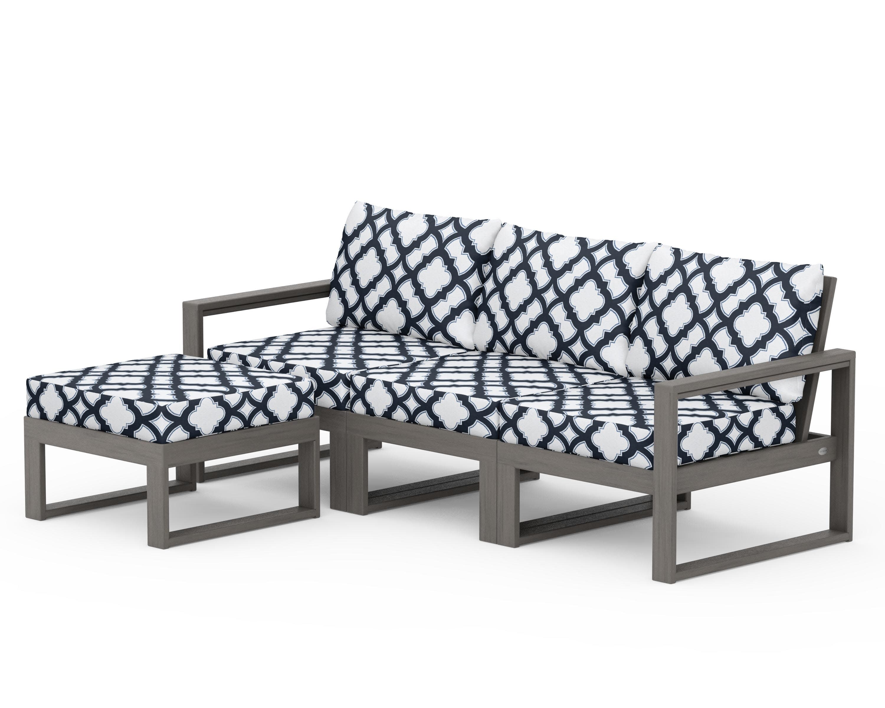EDGE 4-Piece Modular Deep Seating Set with Ottoman in Driftwood / Trellis Marine Indigo