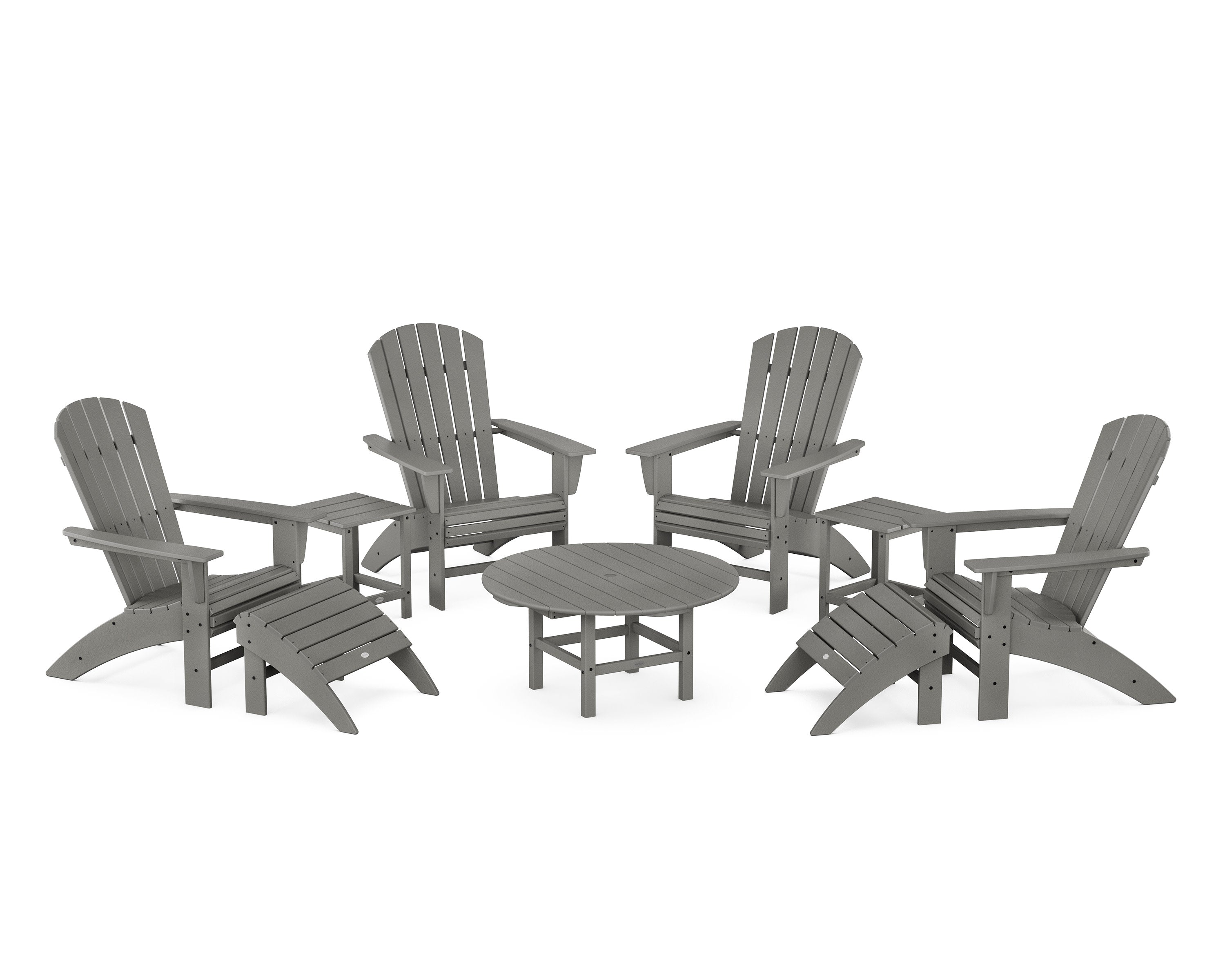 Nautical Curveback Adirondack Chair 9-Piece Conversation Set in Slate Grey