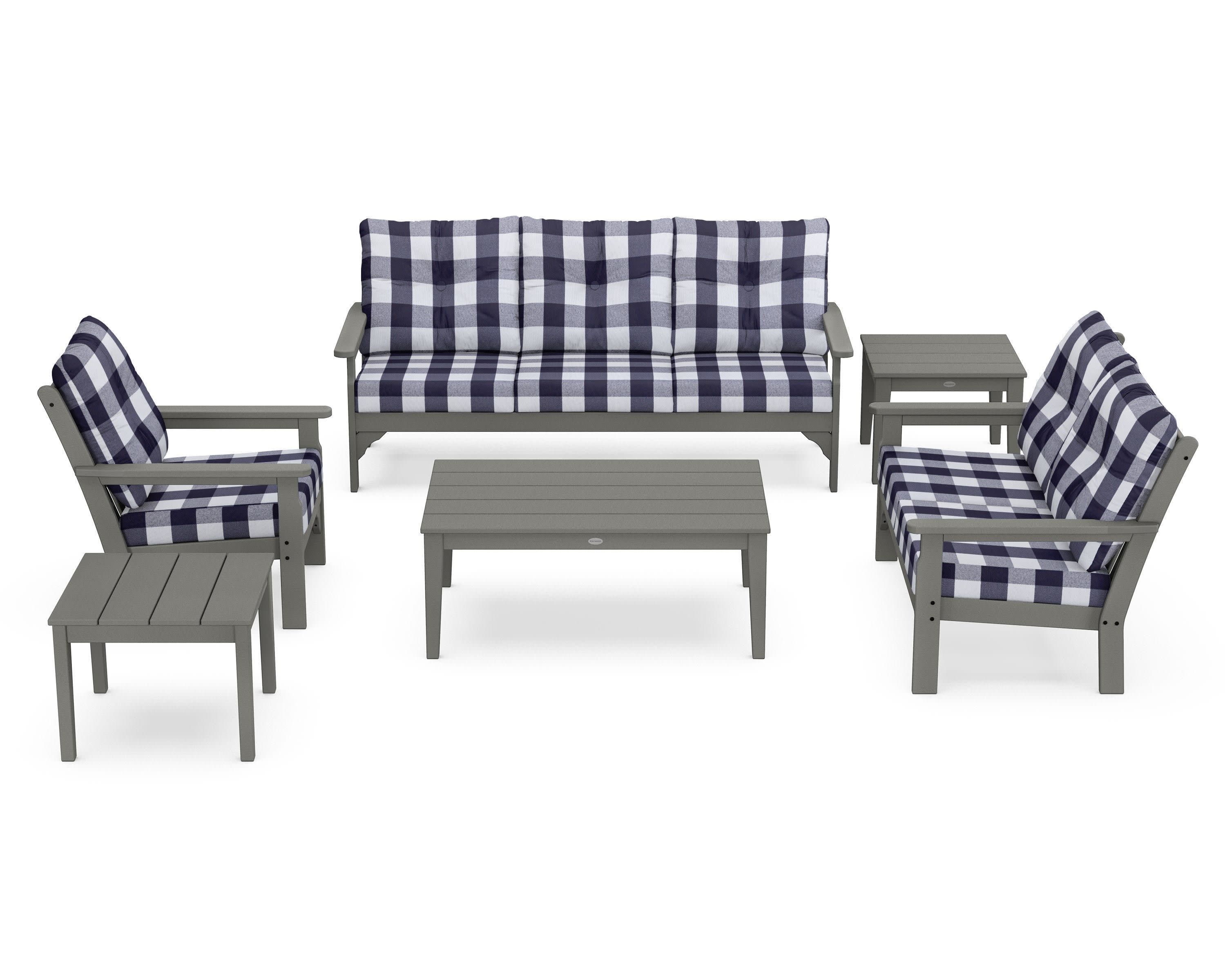 Vineyard 6-Piece Deep Seating Set in Slate Grey / Buffalo Plaid Navy