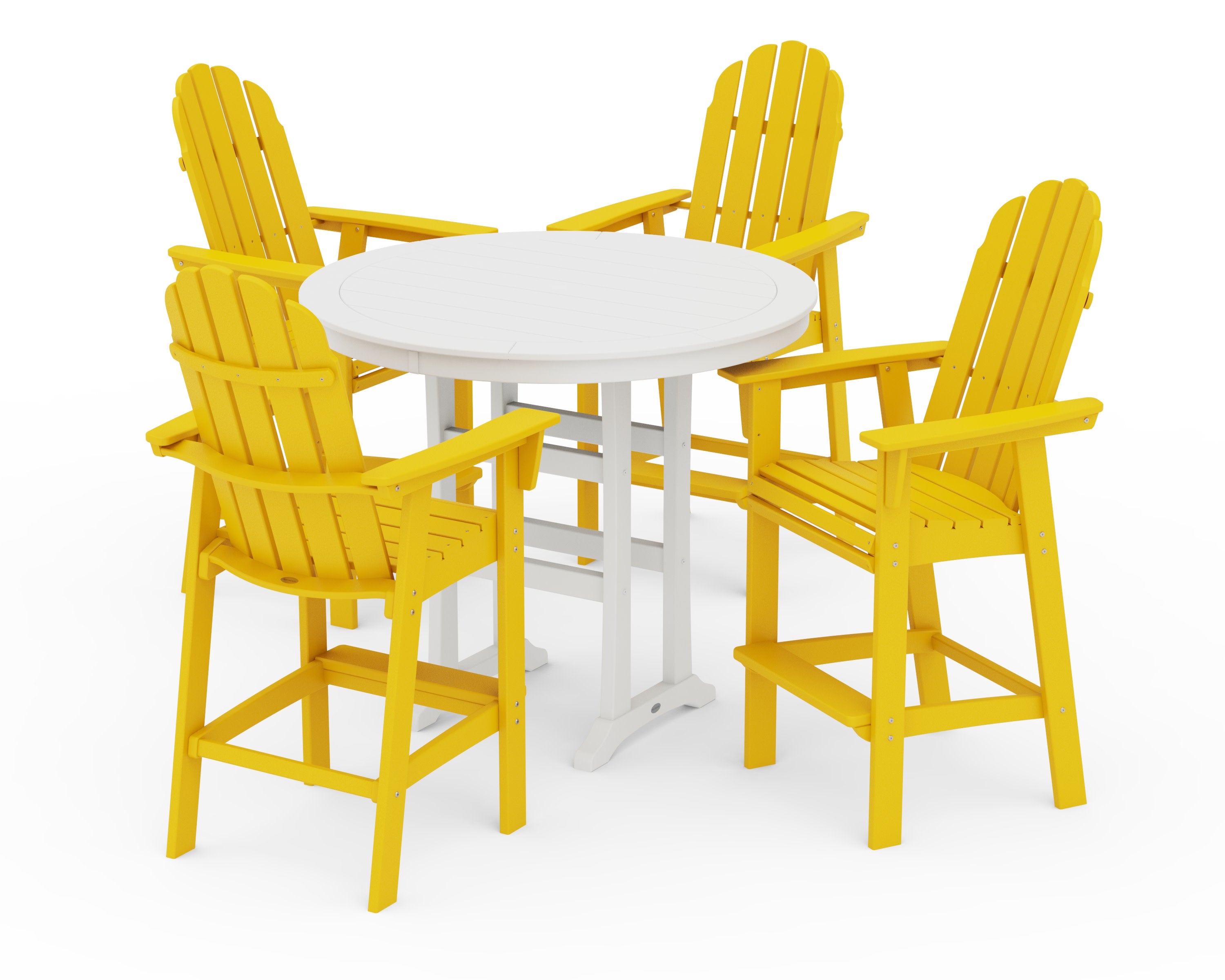 Vineyard Curveback Adirondack 5-Piece Nautical Trestle Bar Set in Lemon / White