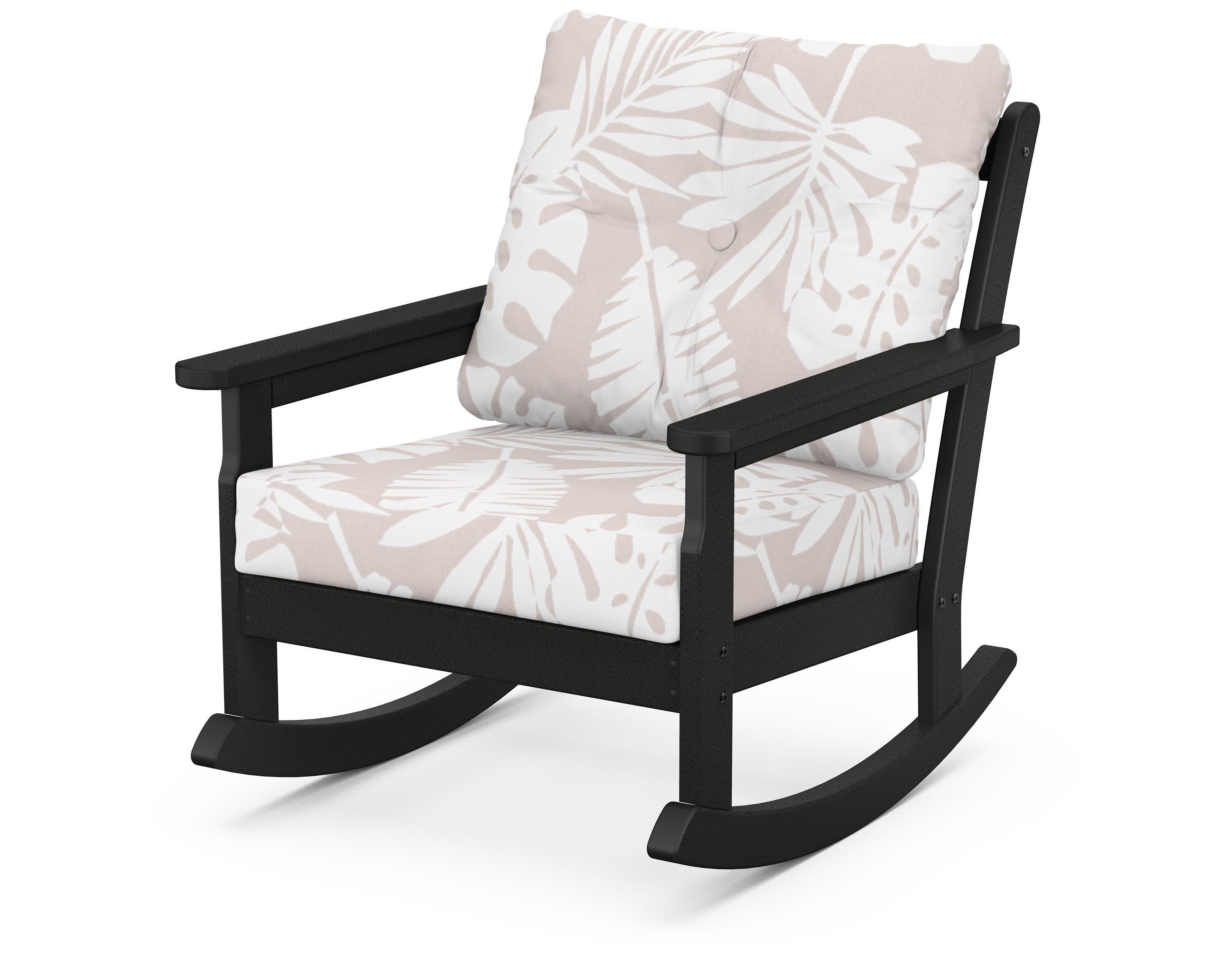 Vineyard Deep Seating Rocking Chair in Black / Leaf Dune Burlap