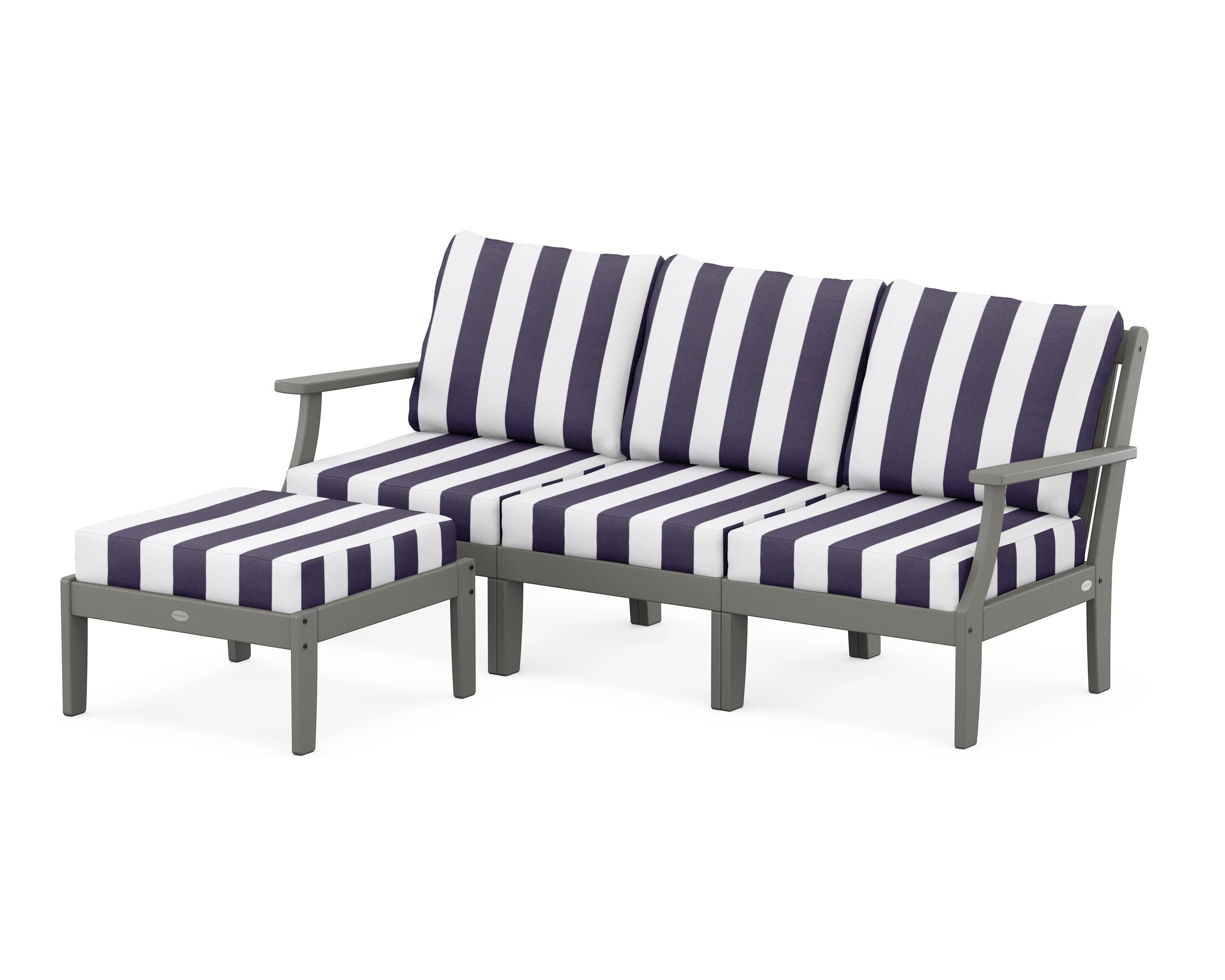 Braxton Modular 4-Piece Deep Seating Set with Ottoman in Slate Grey / Cabana Stripe Navy