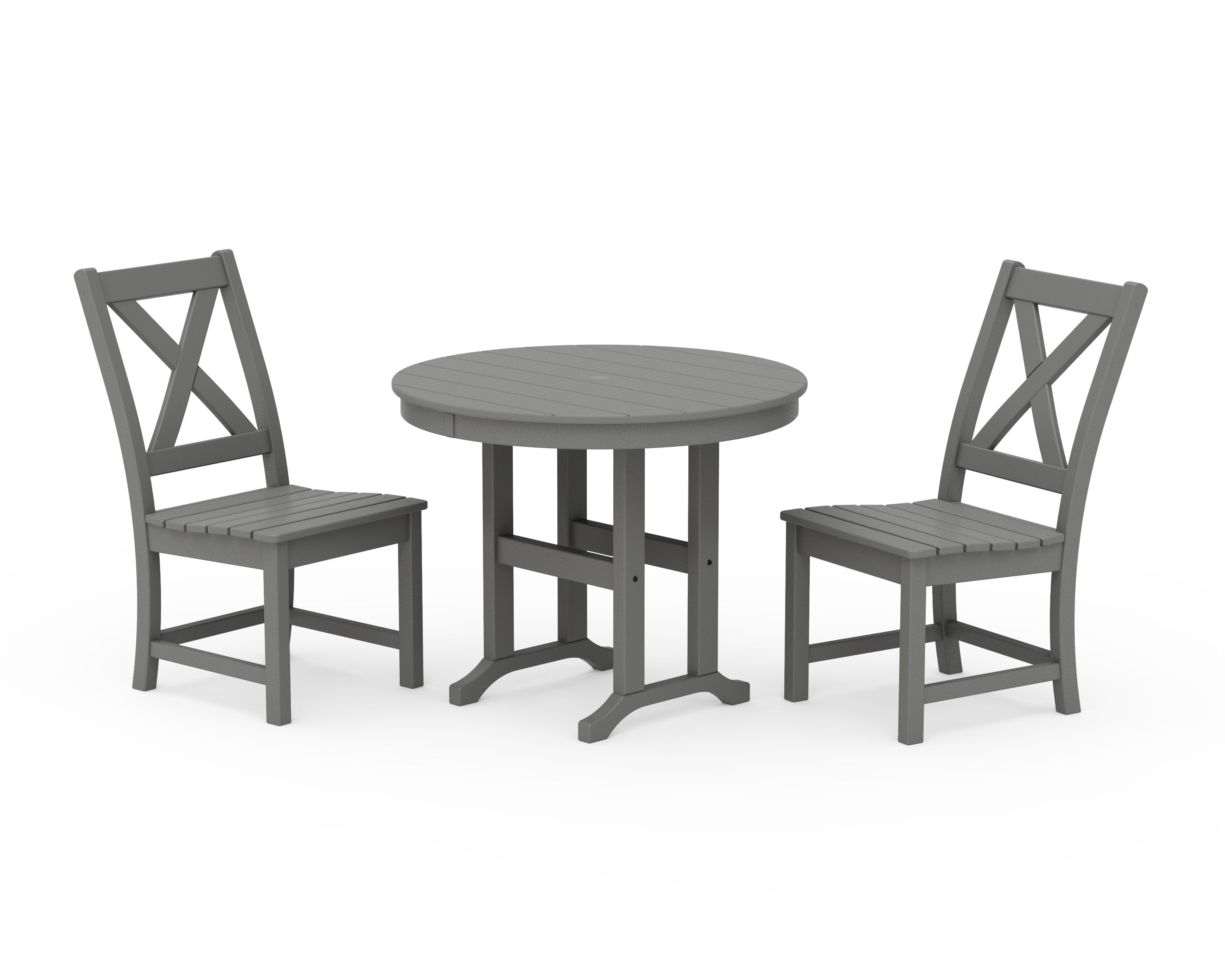 Braxton Side Chair 3-Piece Round Dining Set in Slate Grey