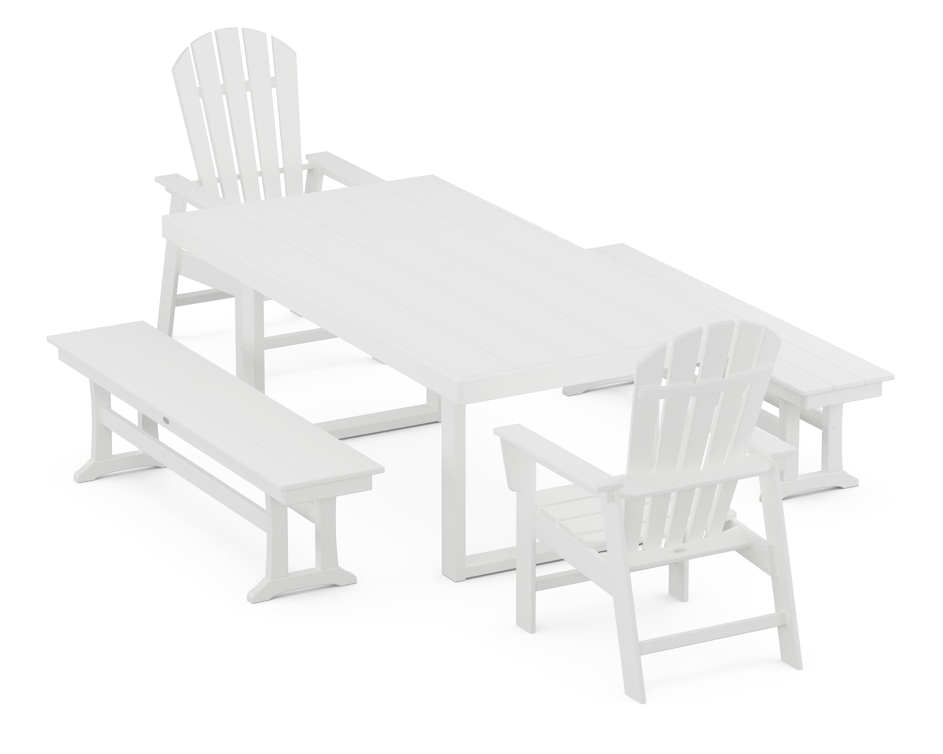 South Beach 5-Piece Dining Set with Benches in White