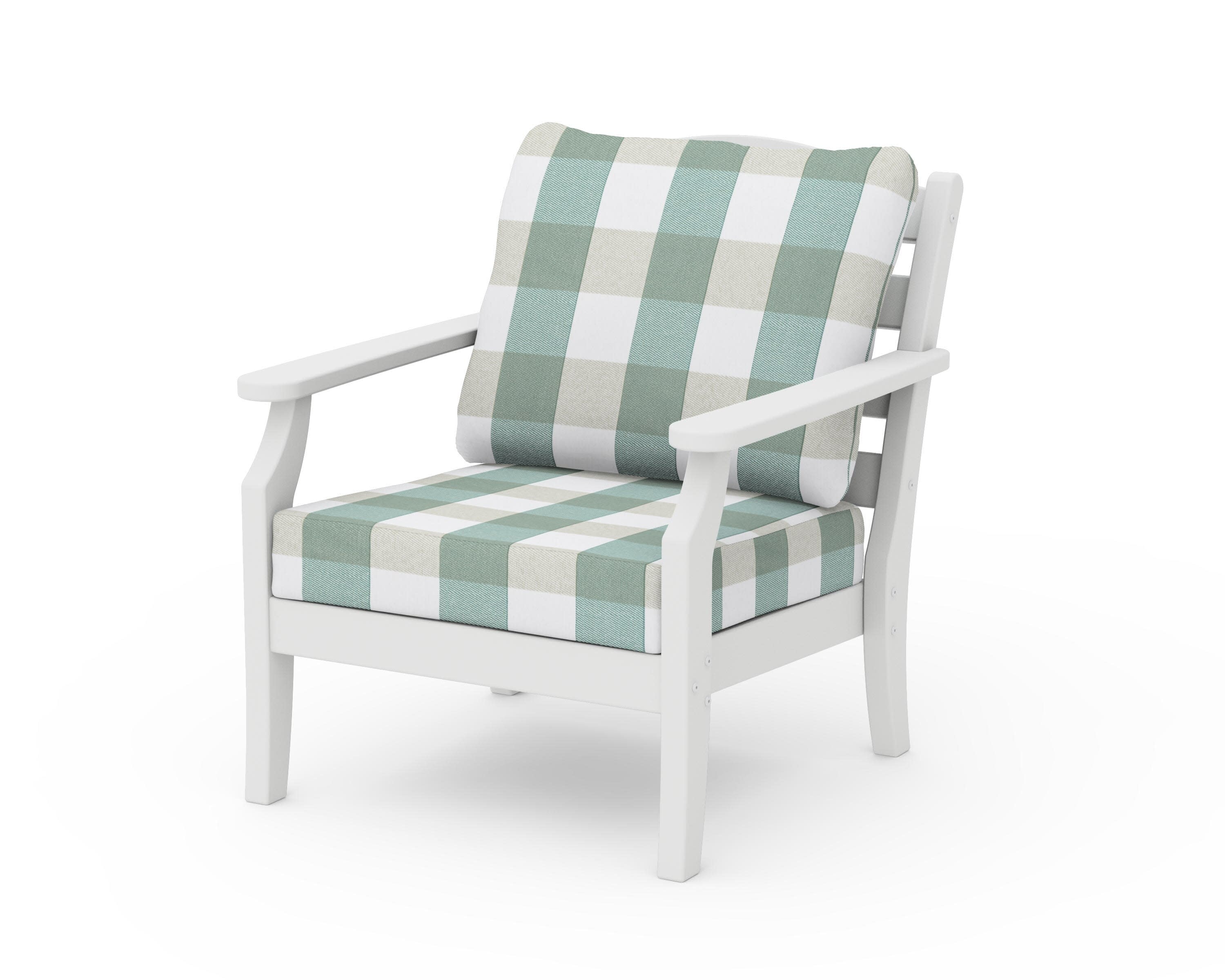 Savannah Deep Seating Chair in White / Buffalo Plaid Glacier Spa