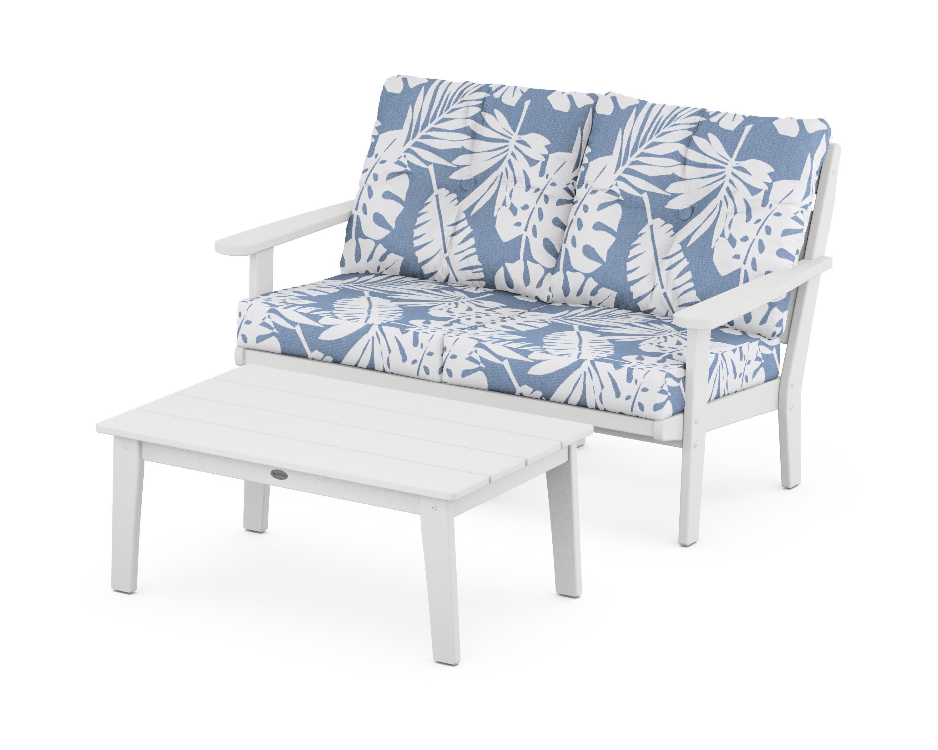 Lakeside 2-Piece Lounge Loveseat Set in White / Leaf Sky Blue