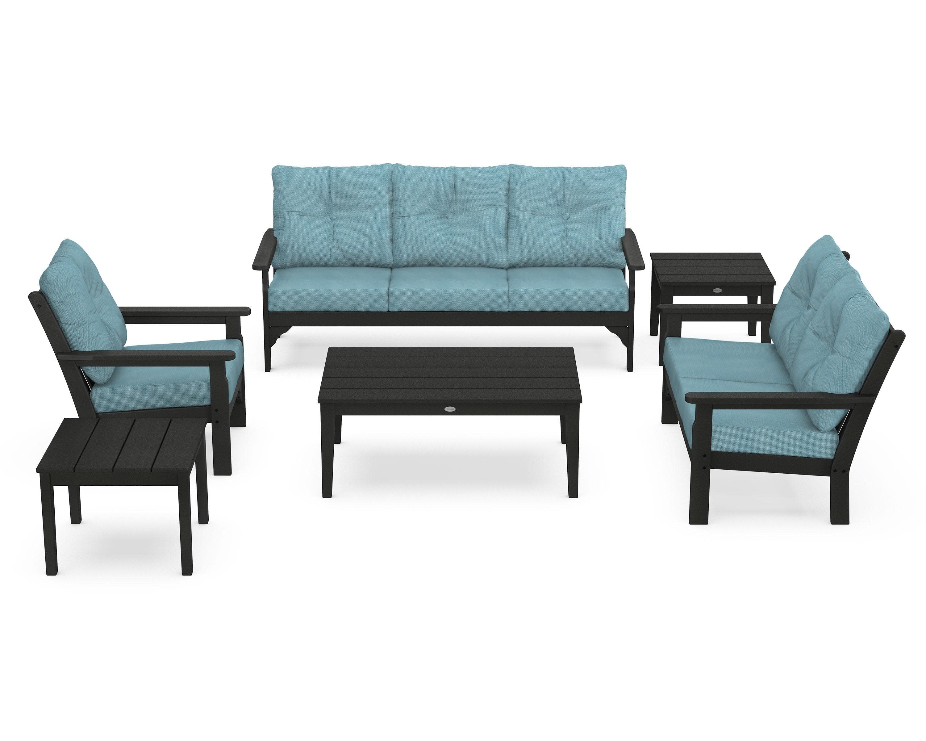 Vineyard 6-Piece Deep Seating Set in Green / Lattice Sky Blue