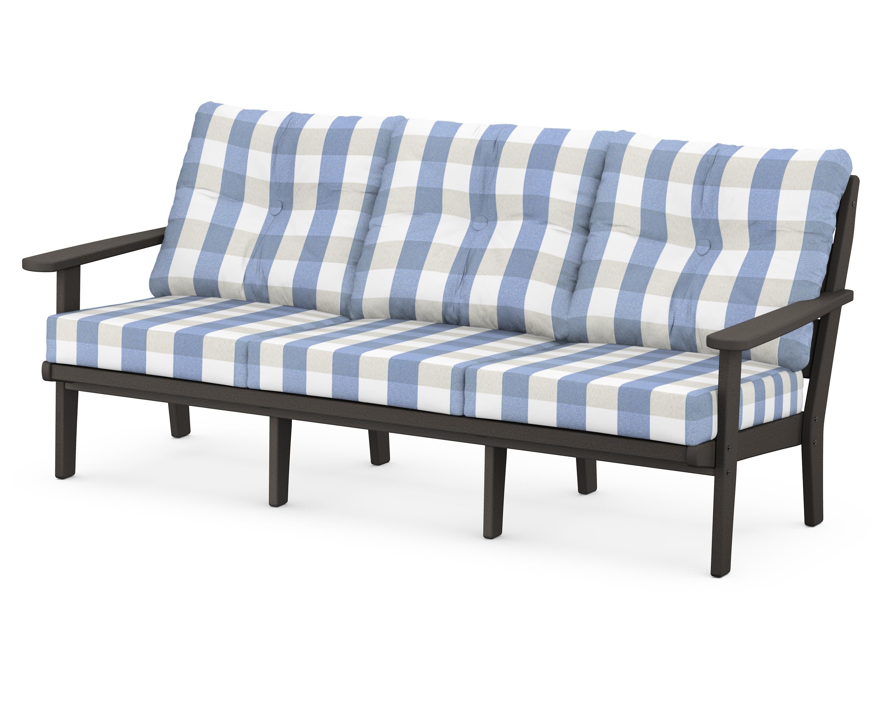 Lakeside Deep Seating Sofa in Vintage Coffee / Buffalo Plaid Sky Blue
