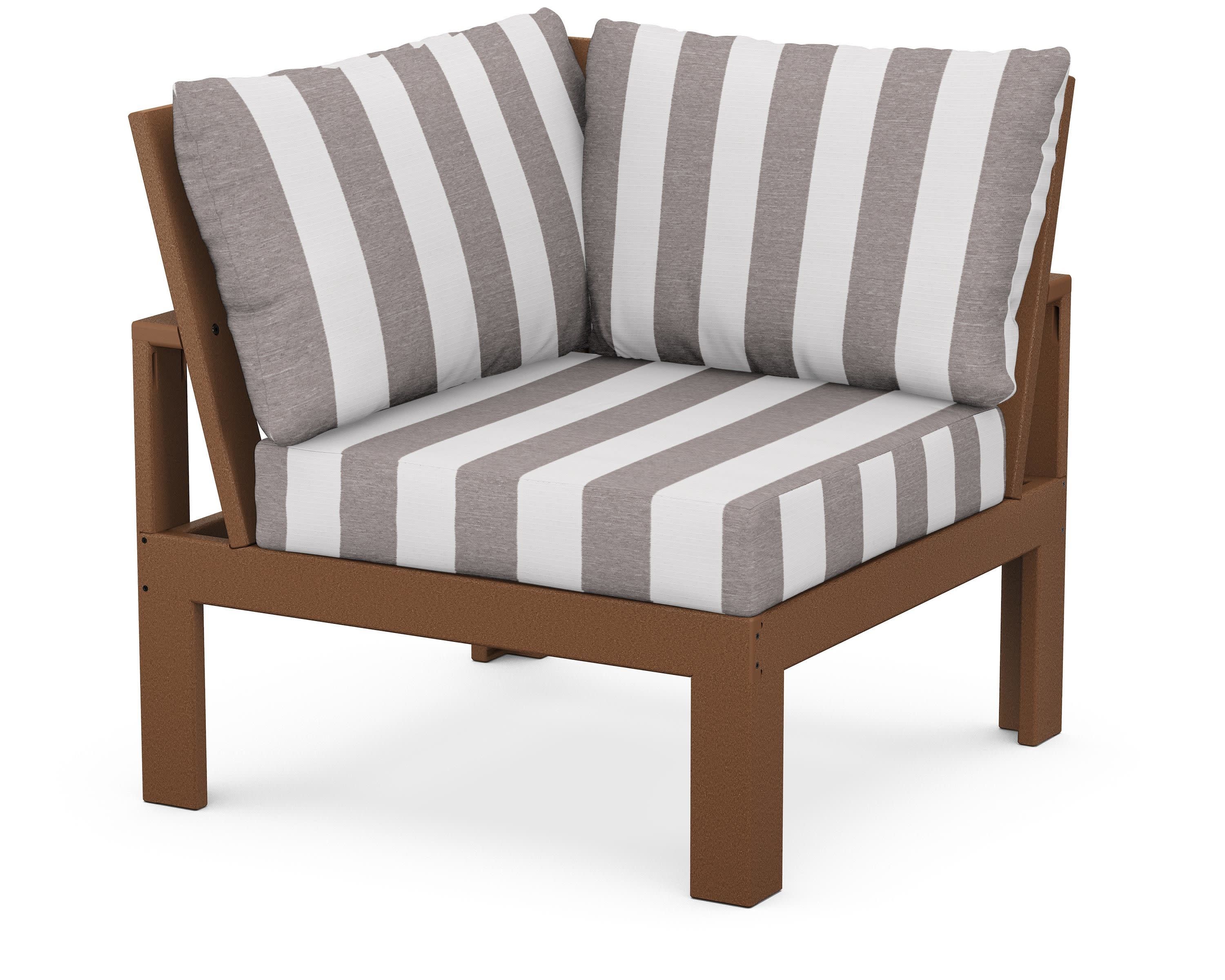 Modular Corner Chair in Teak / Cabana Stripe Grey Mist