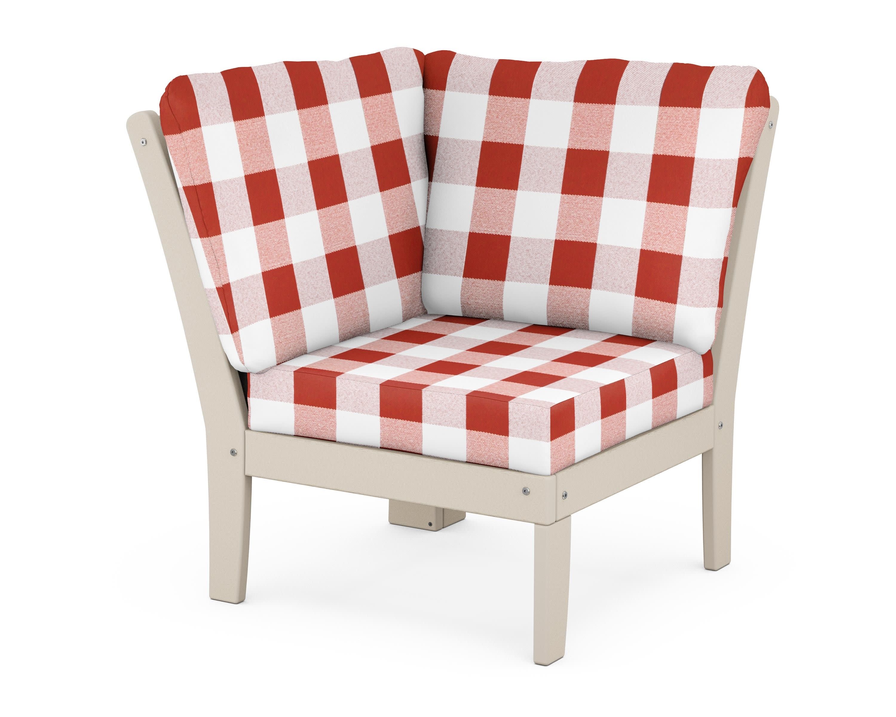 Braxton Modular Corner Chair in Sand / Buffalo Plaid Crimson