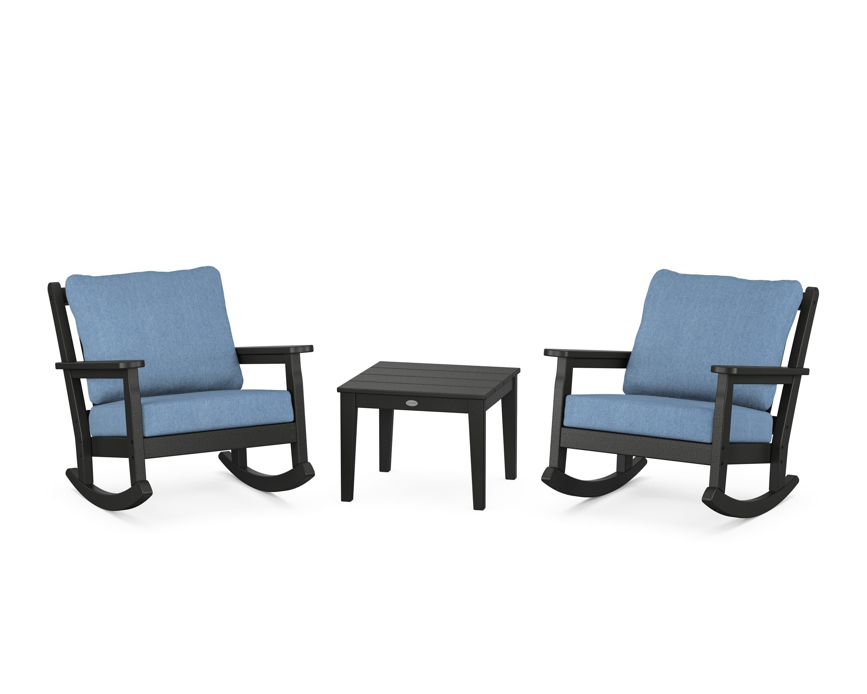 Chippendale 3-Piece Deep Seating Rocker Set in Black / Sky Blue