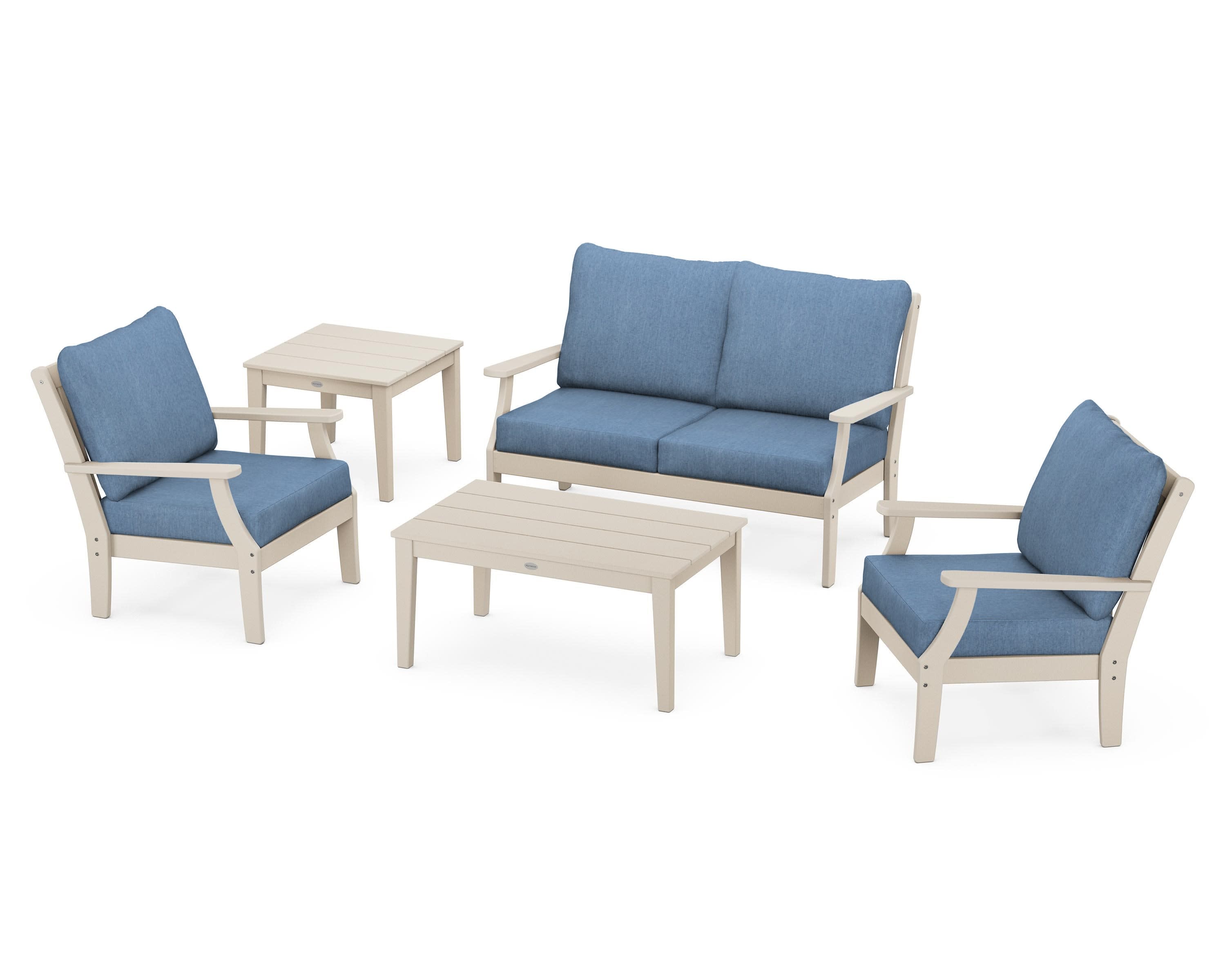 Braxton 5-Piece Deep Seating Set in Sand / Sky Blue