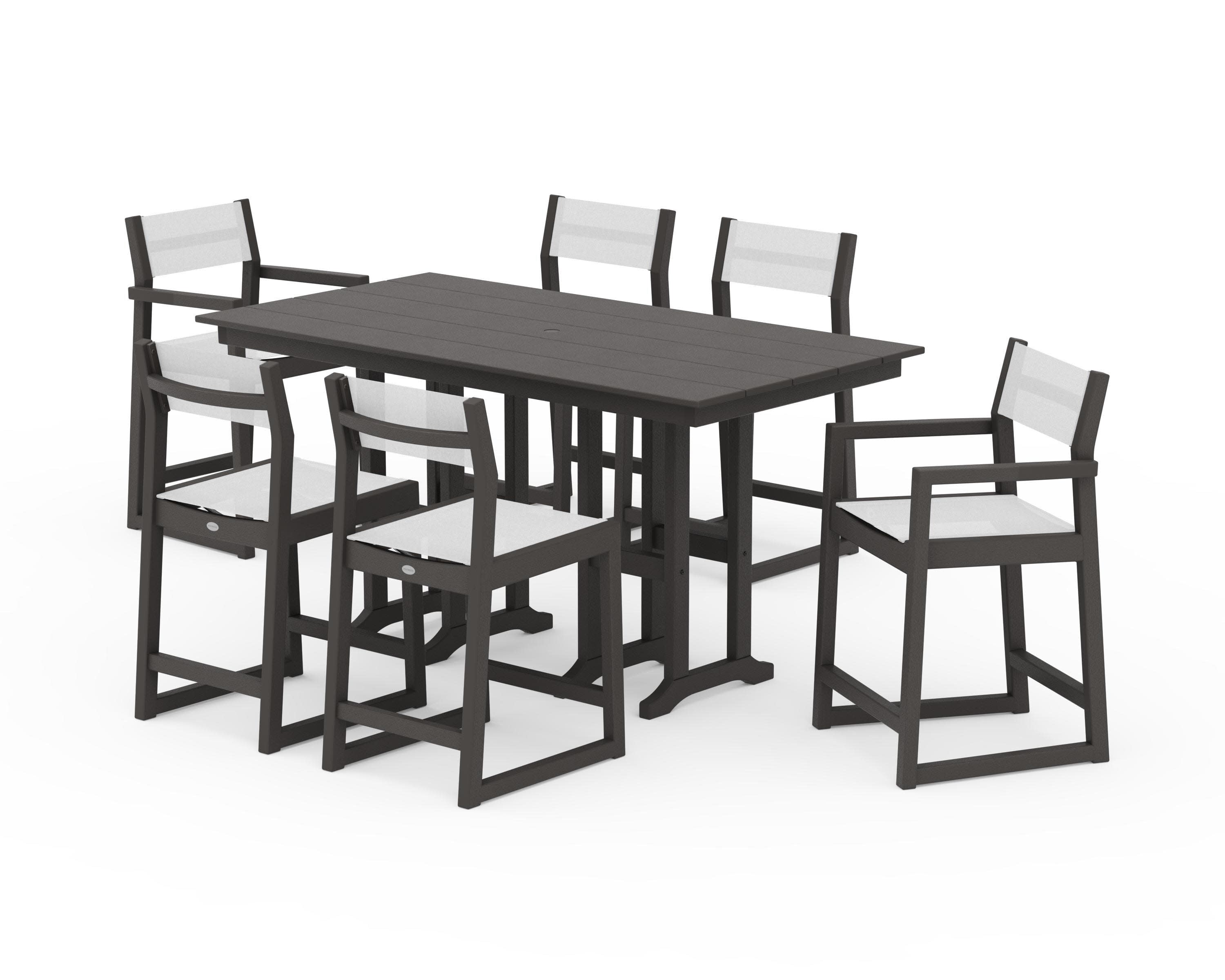 EDGE Sling 7-Piece Farmhouse Counter Set in Vintage Coffee / White Sling