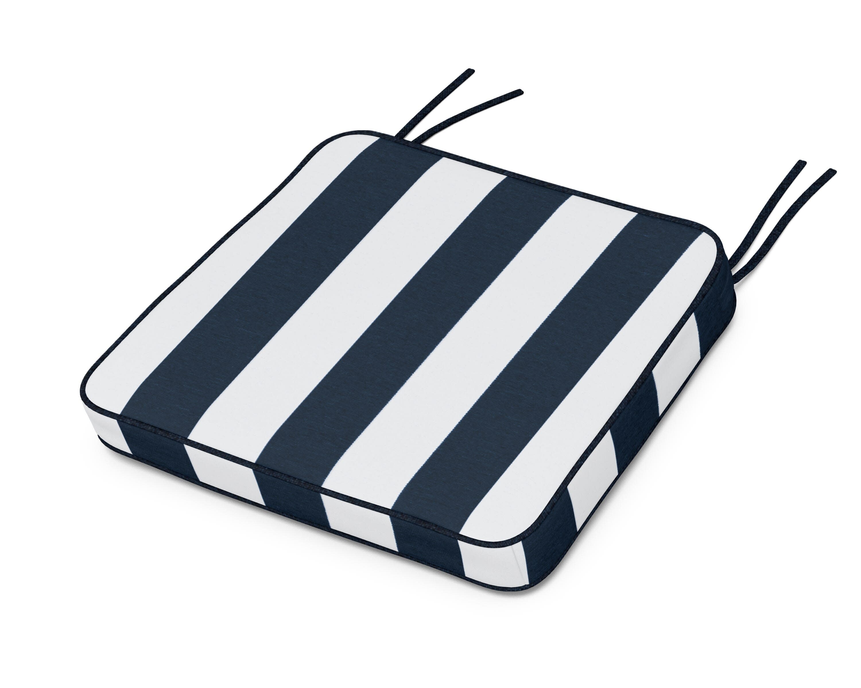 Chinoiserie Arm Chair Seat Cushion in Cabana Stripe Marine Indigo