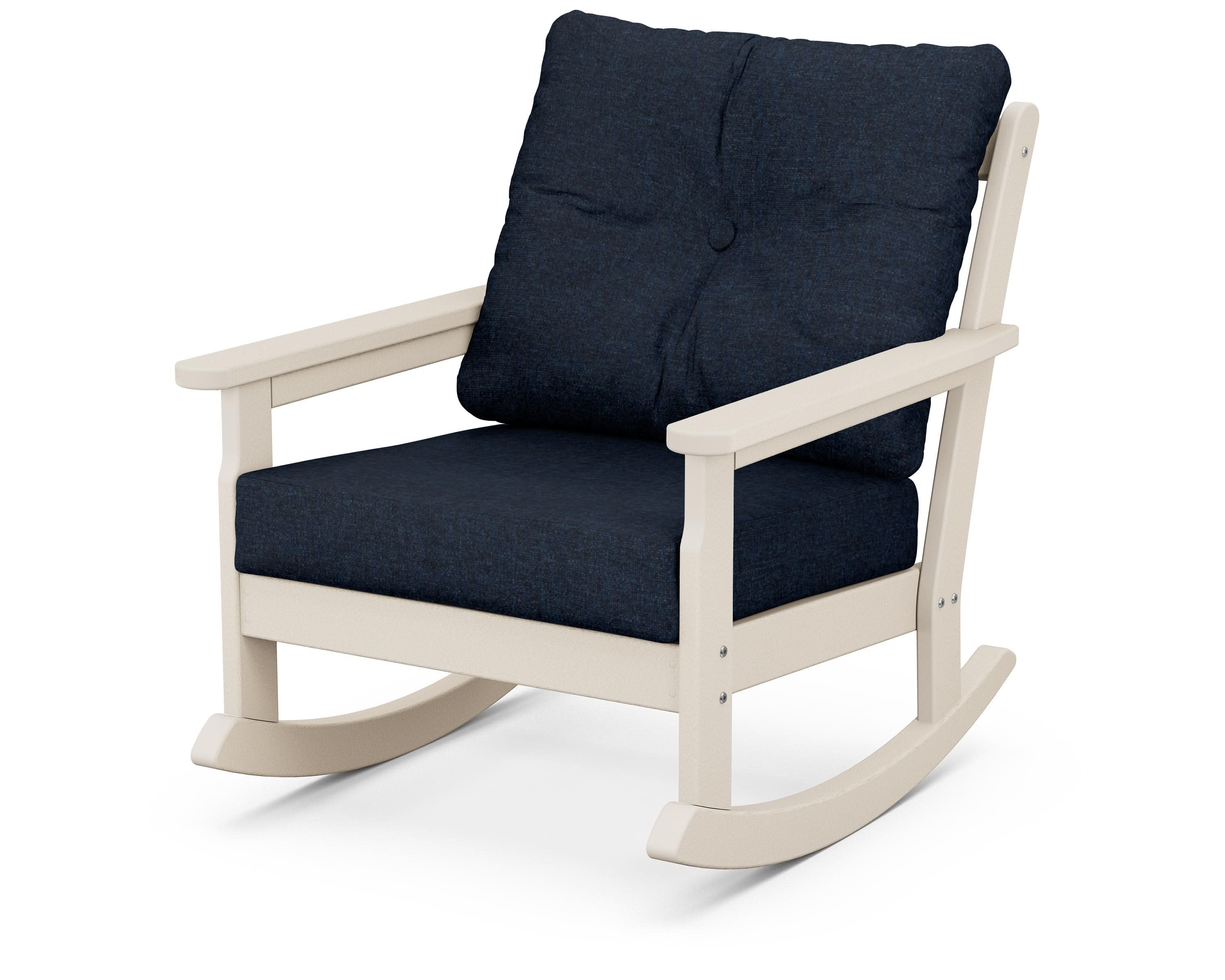Vineyard Deep Seating Rocking Chair in Sand / Marine Indigo