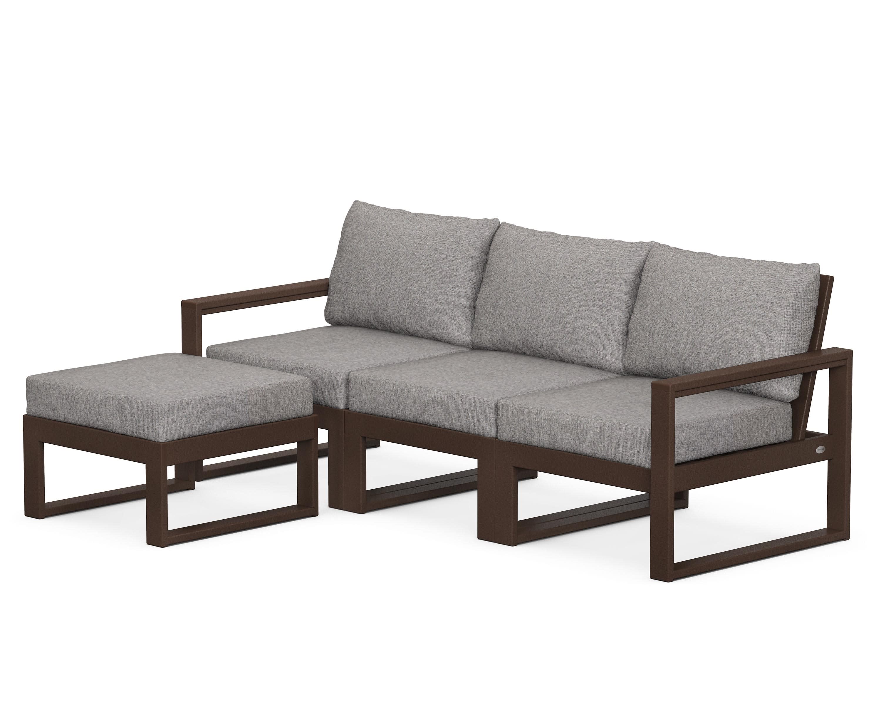 EDGE 4-Piece Modular Deep Seating Set with Ottoman in Mahogany / Grey Mist