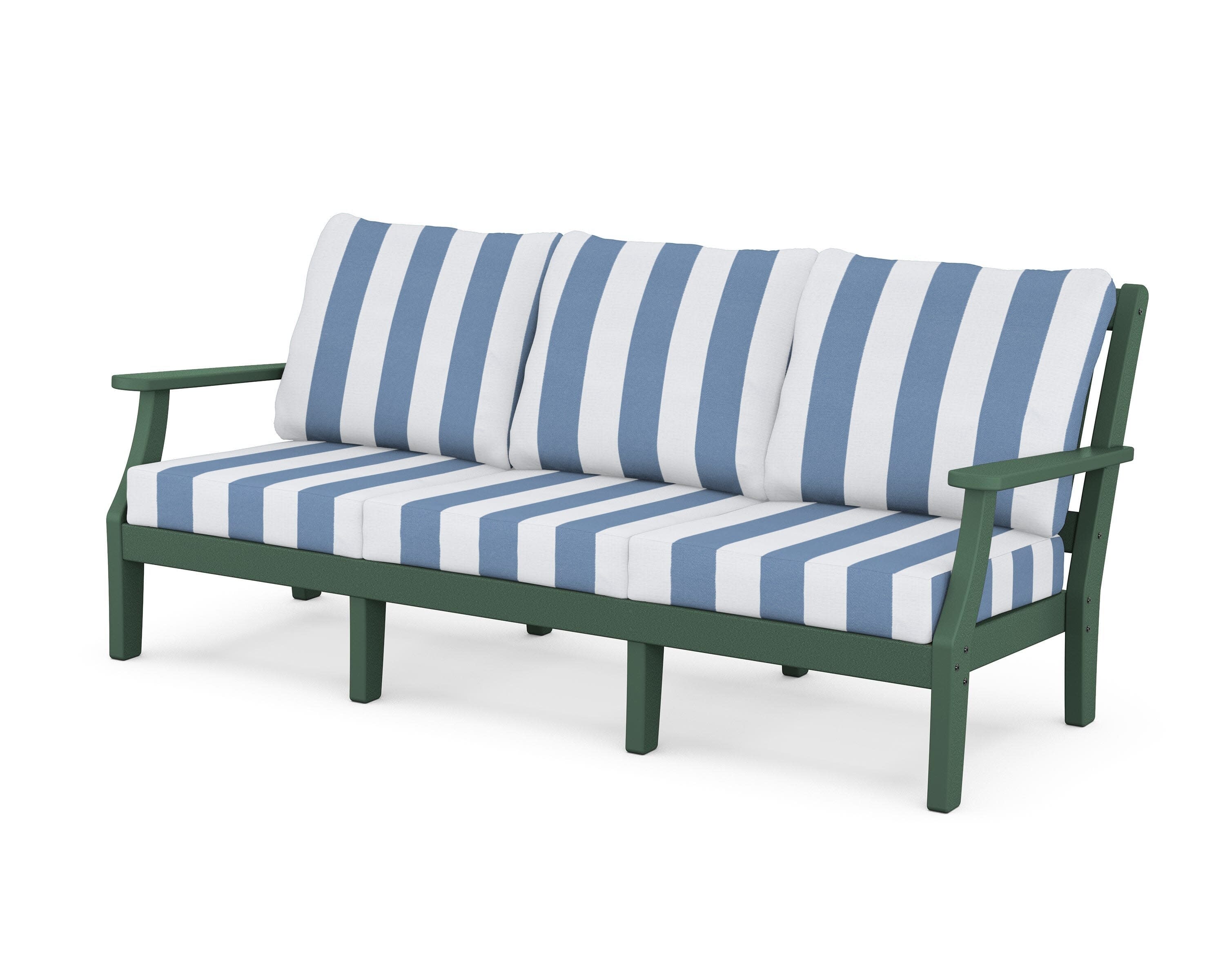 Chinoiserie Deep Seating Sofa in Green / Cabana Stripe Sky Blue