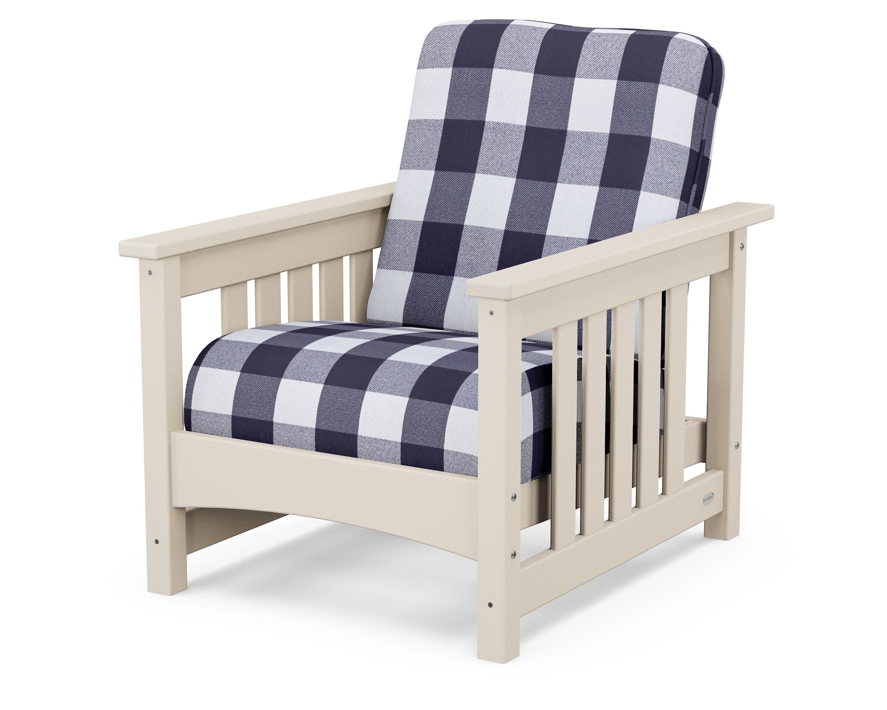 Club Mission Chair in Sand / Buffalo Plaid Navy
