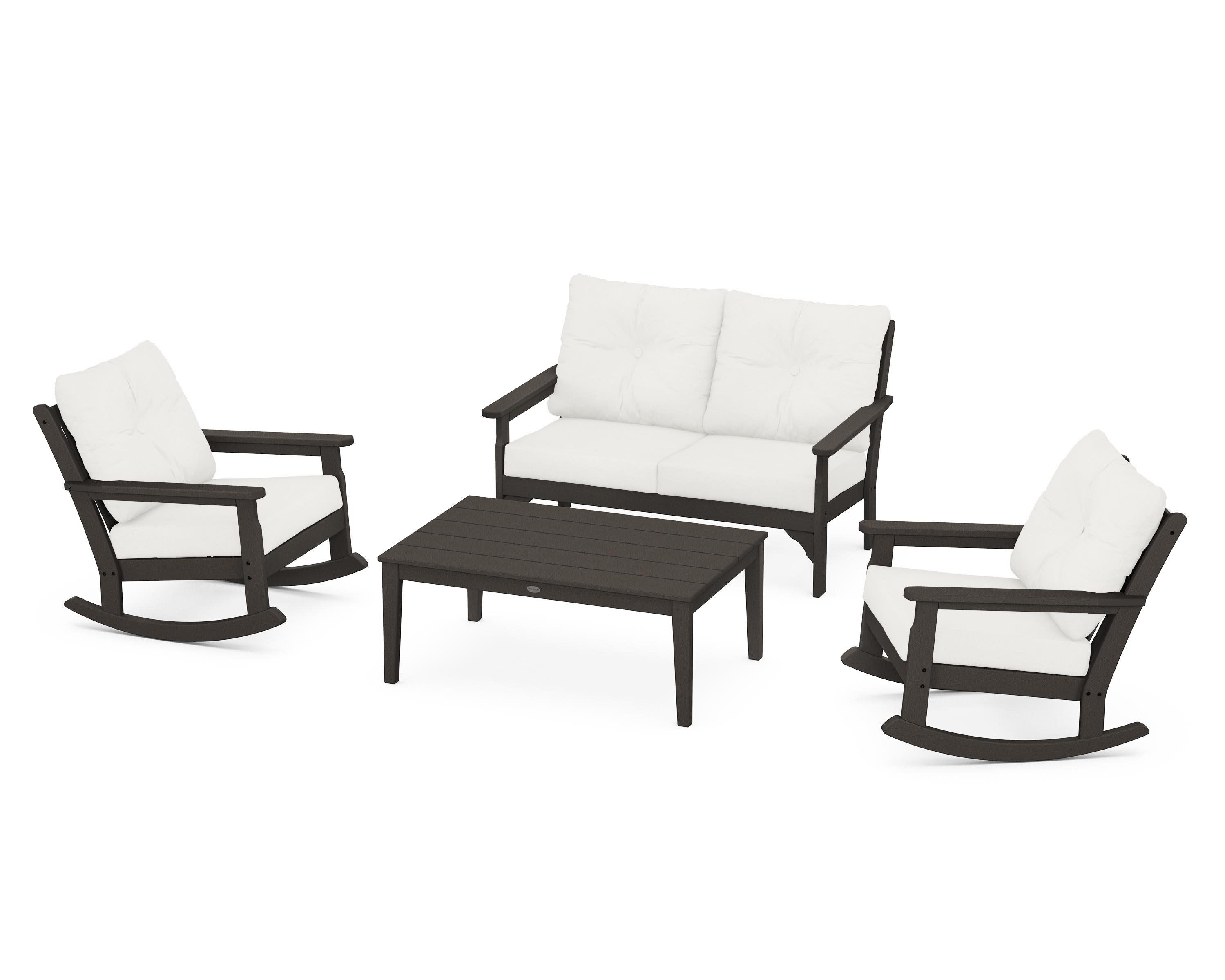 Vineyard 4-Piece Deep Seating Rocking Chair Set in Vintage Coffee / Natural Linen