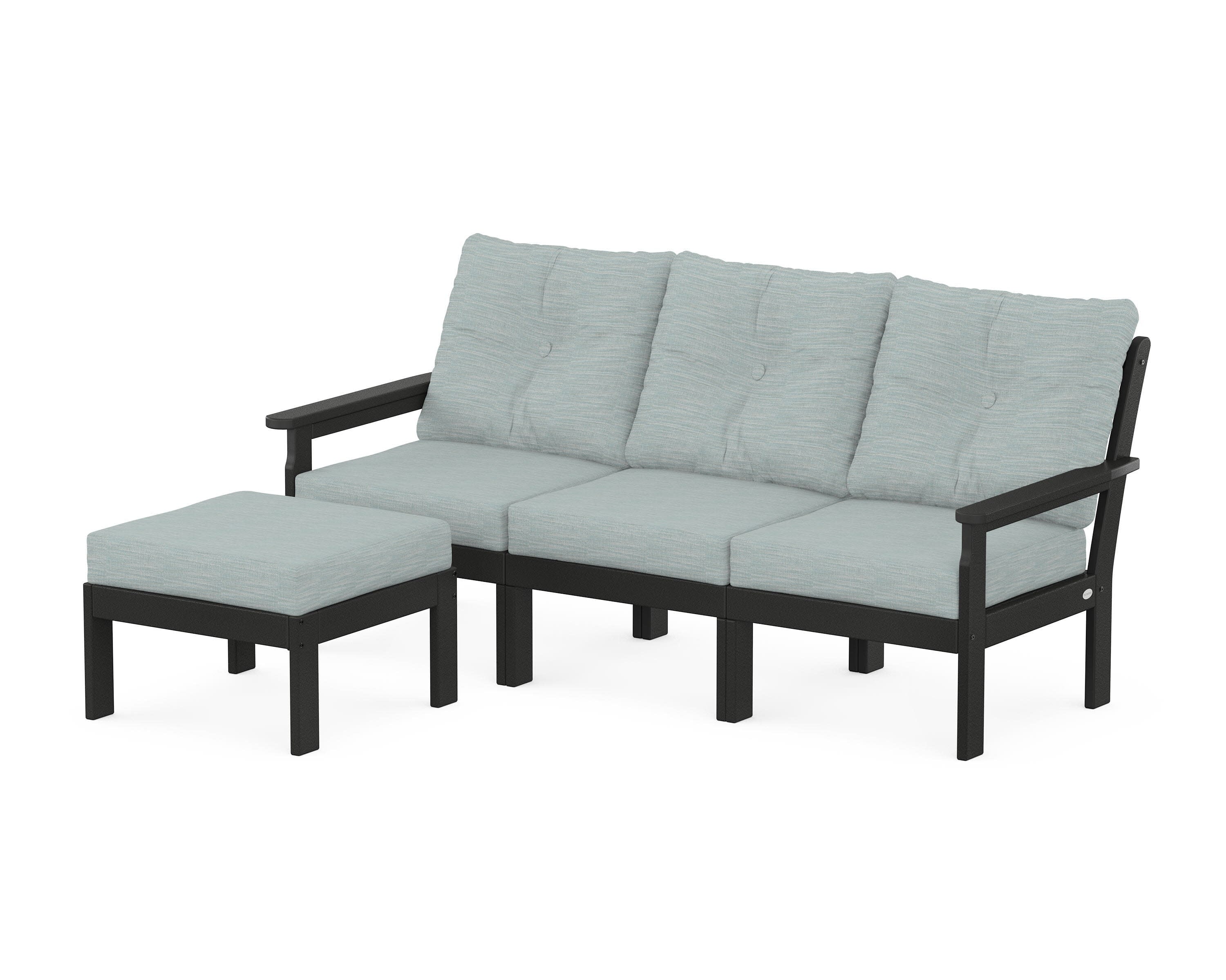 Vineyard 4-Piece Sectional with Ottoman in Black / Soothe Mist
