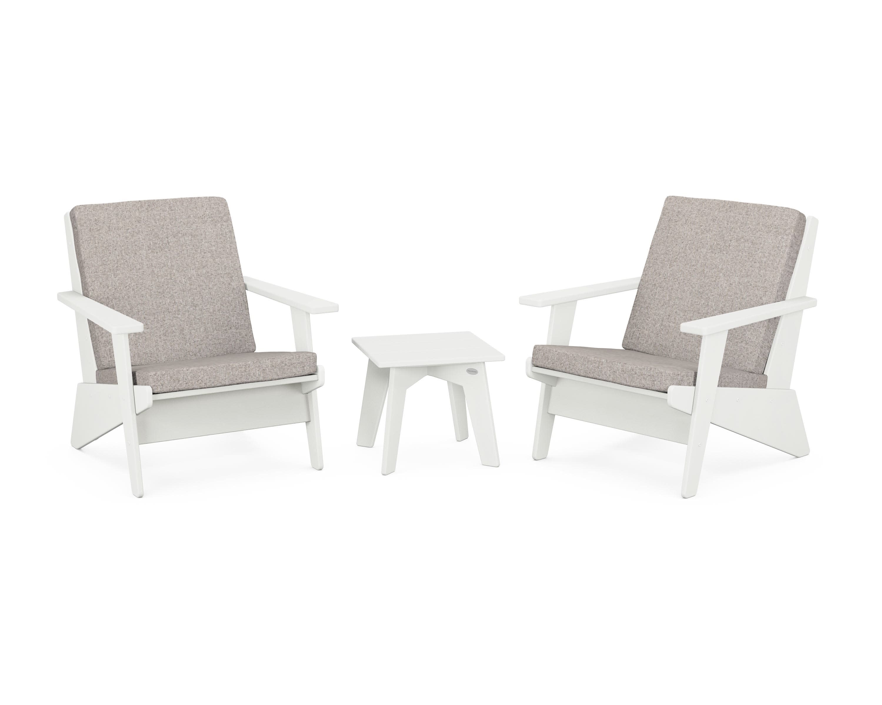 Riviera Modern Lounge 3-Piece Set in Vintage White / Weathered Tweed