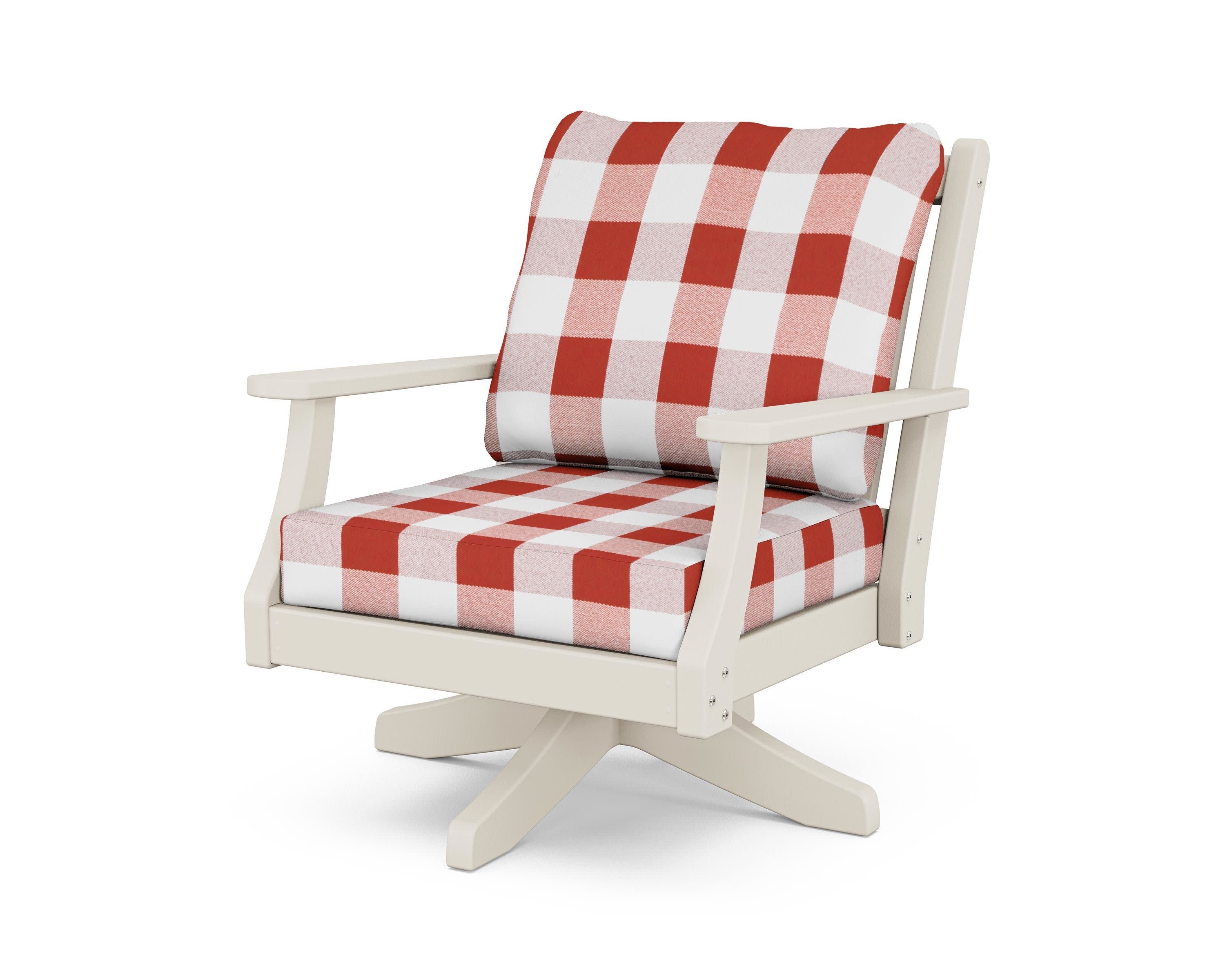 Wovendale Deep Seating Swivel Chair in Sand / Buffalo Plaid Crimson