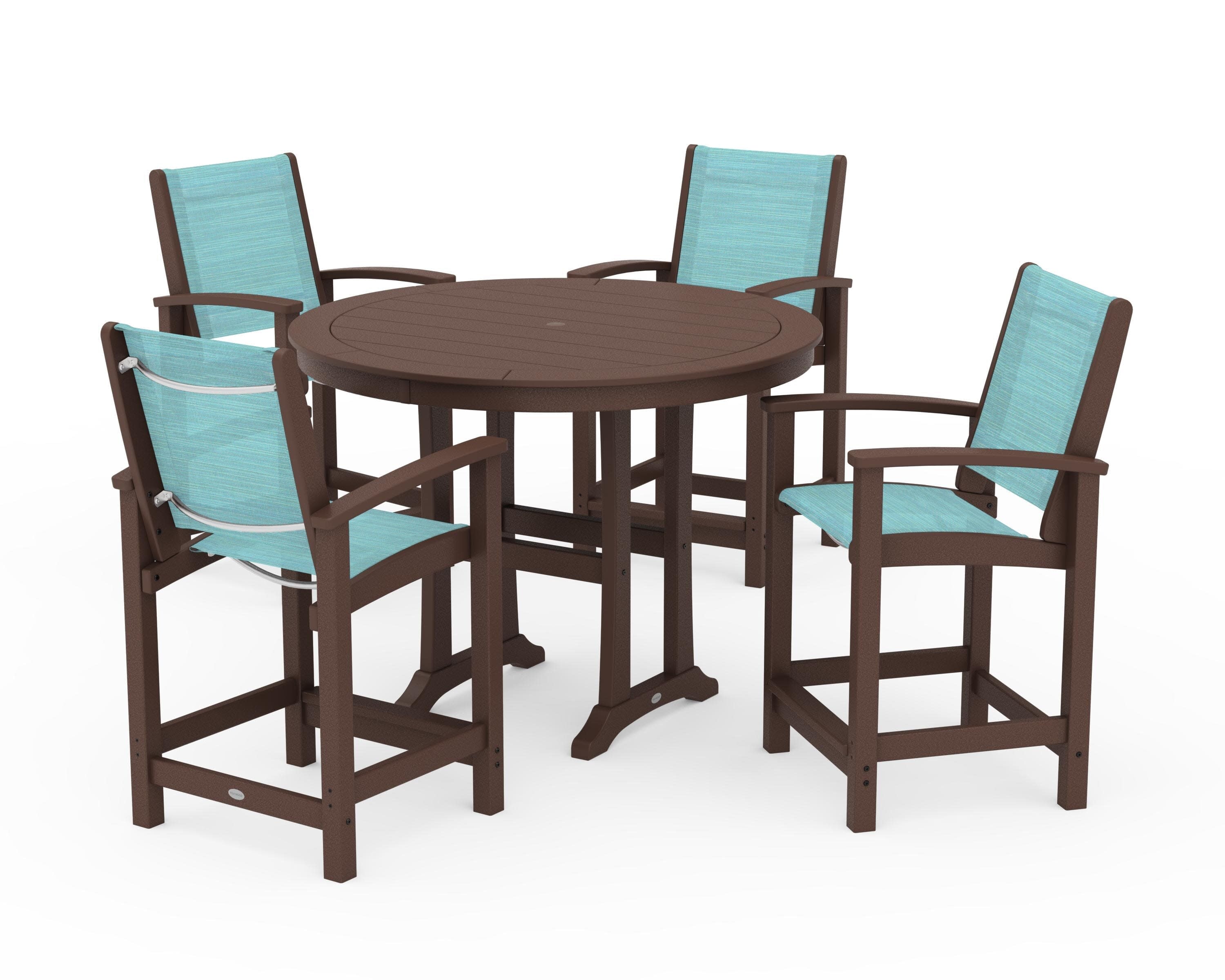 Coastal 5-Piece Counter Set in Mahogany / Dupioni Aquamarine Sling