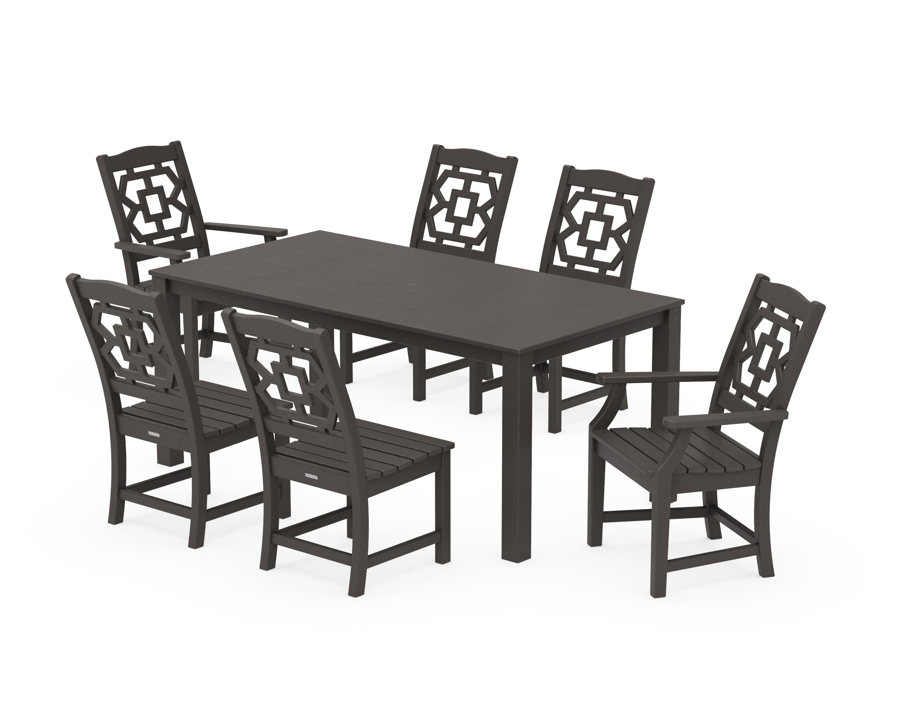 Chinoiserie 7-Piece Parsons Dining Set in Vintage Coffee