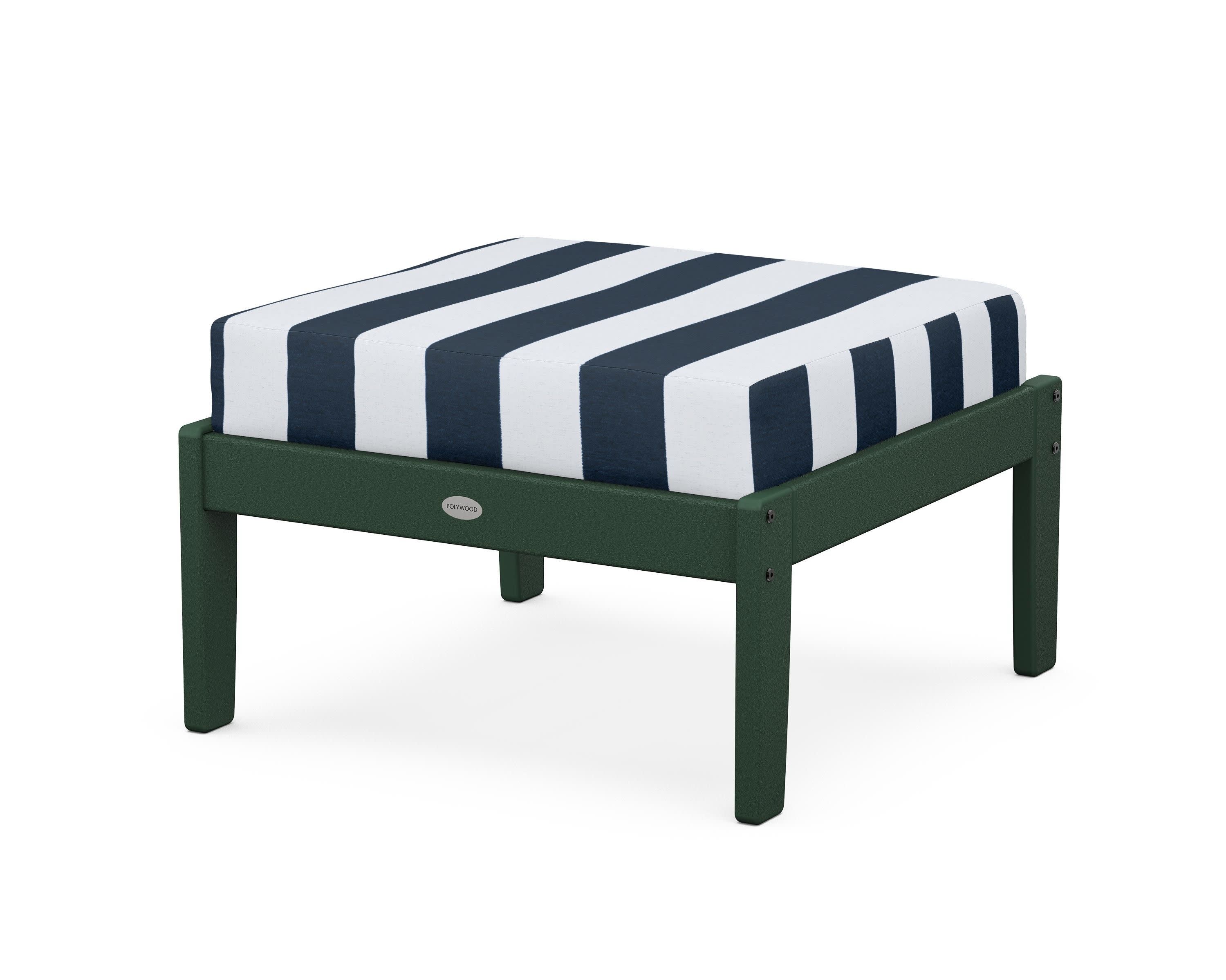 Braxton Deep Seating Ottoman in Green / Cabana Stripe Marine Indigo
