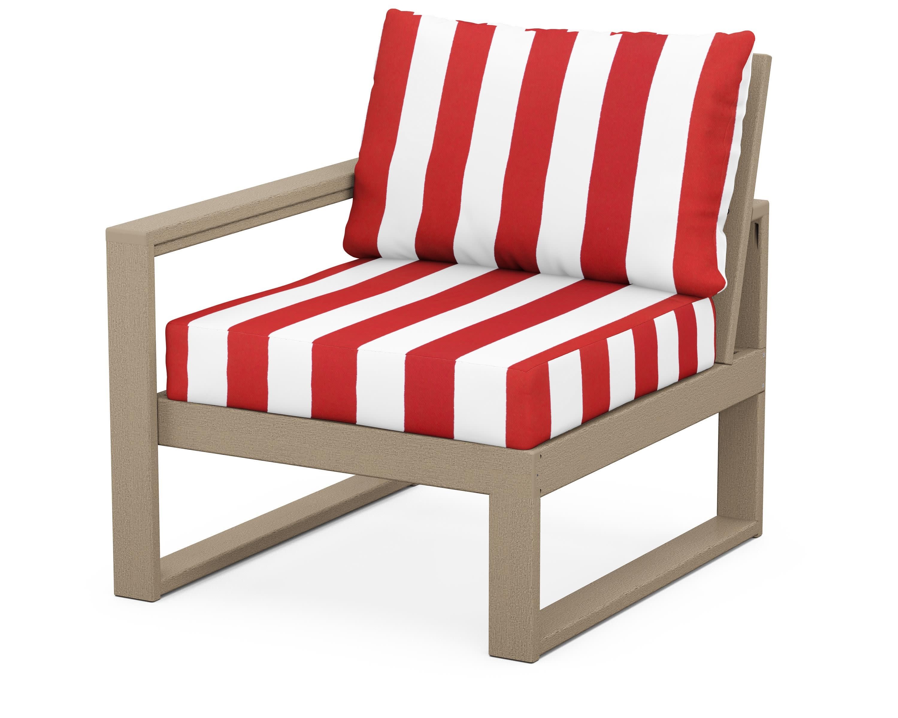 EDGE Modular Left Arm Chair in Vintage Sahara / Cabana Stripe Crimson