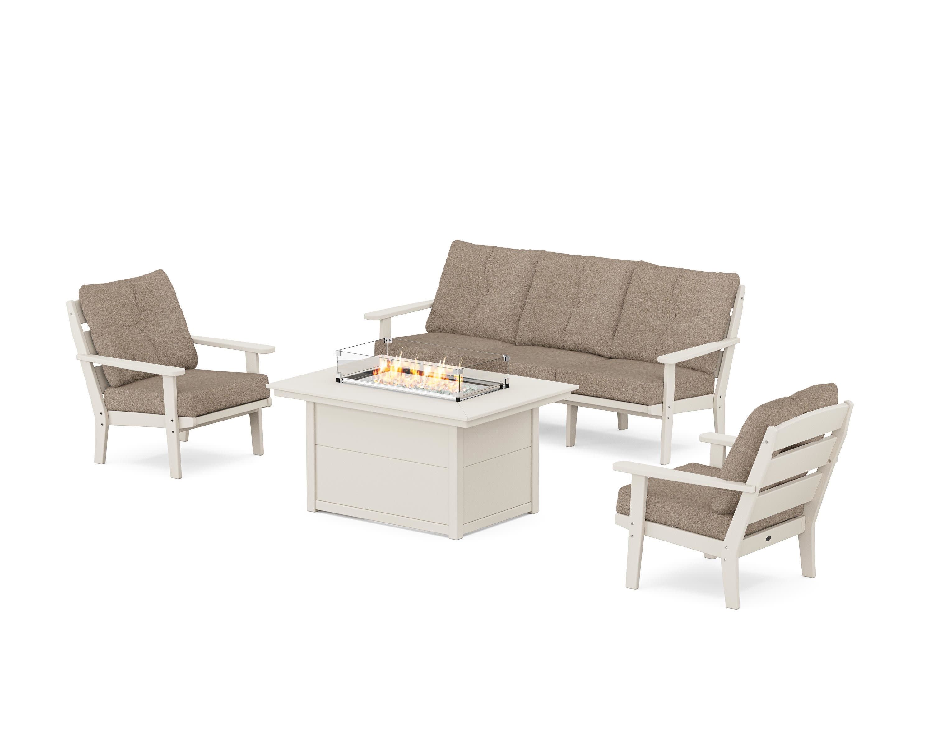 Lakeside Deep Seating Fire Pit Table Set in Sand / Spiced Burlap