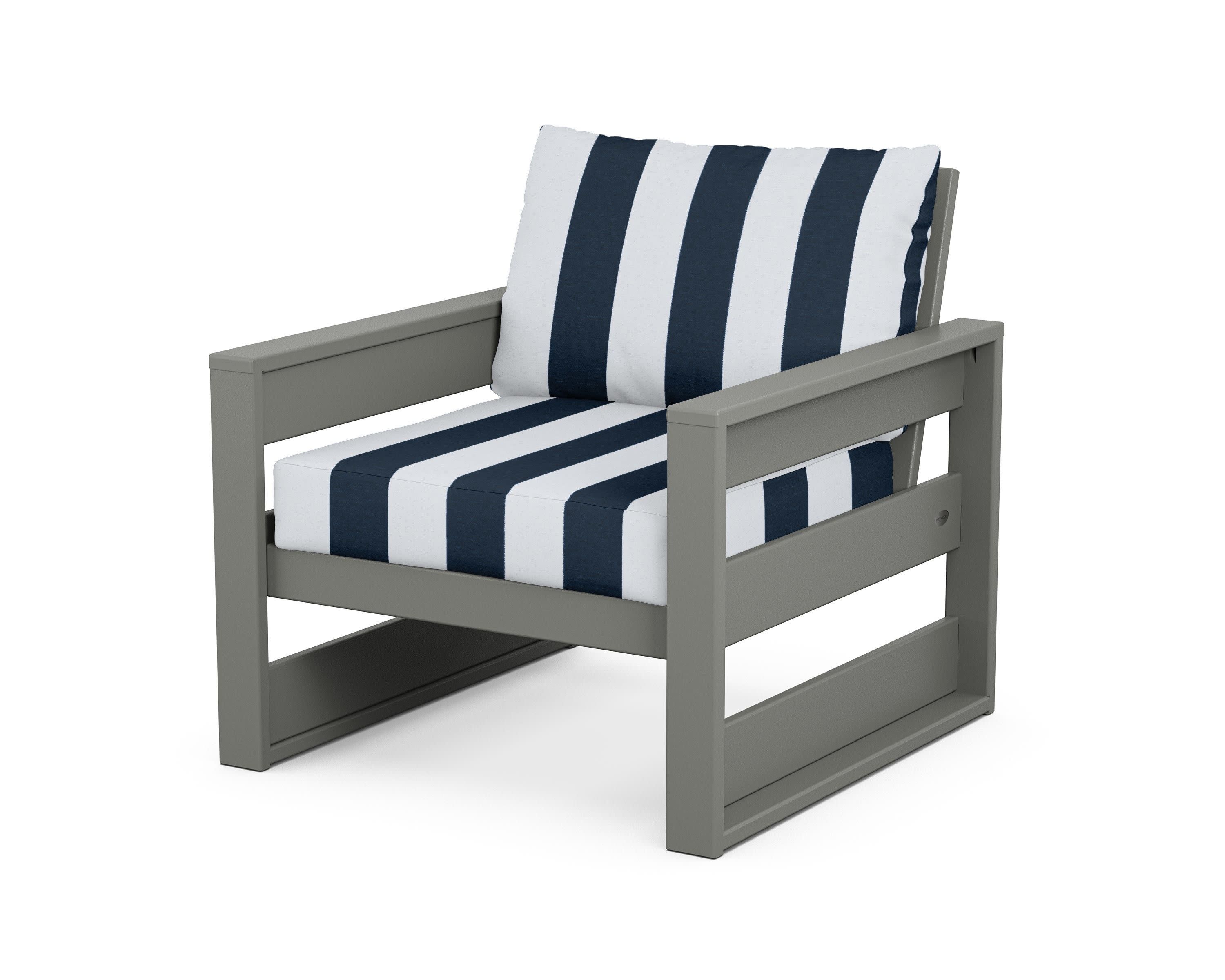 Westport Club Chair in Slate Grey / Cabana Stripe Marine Indigo