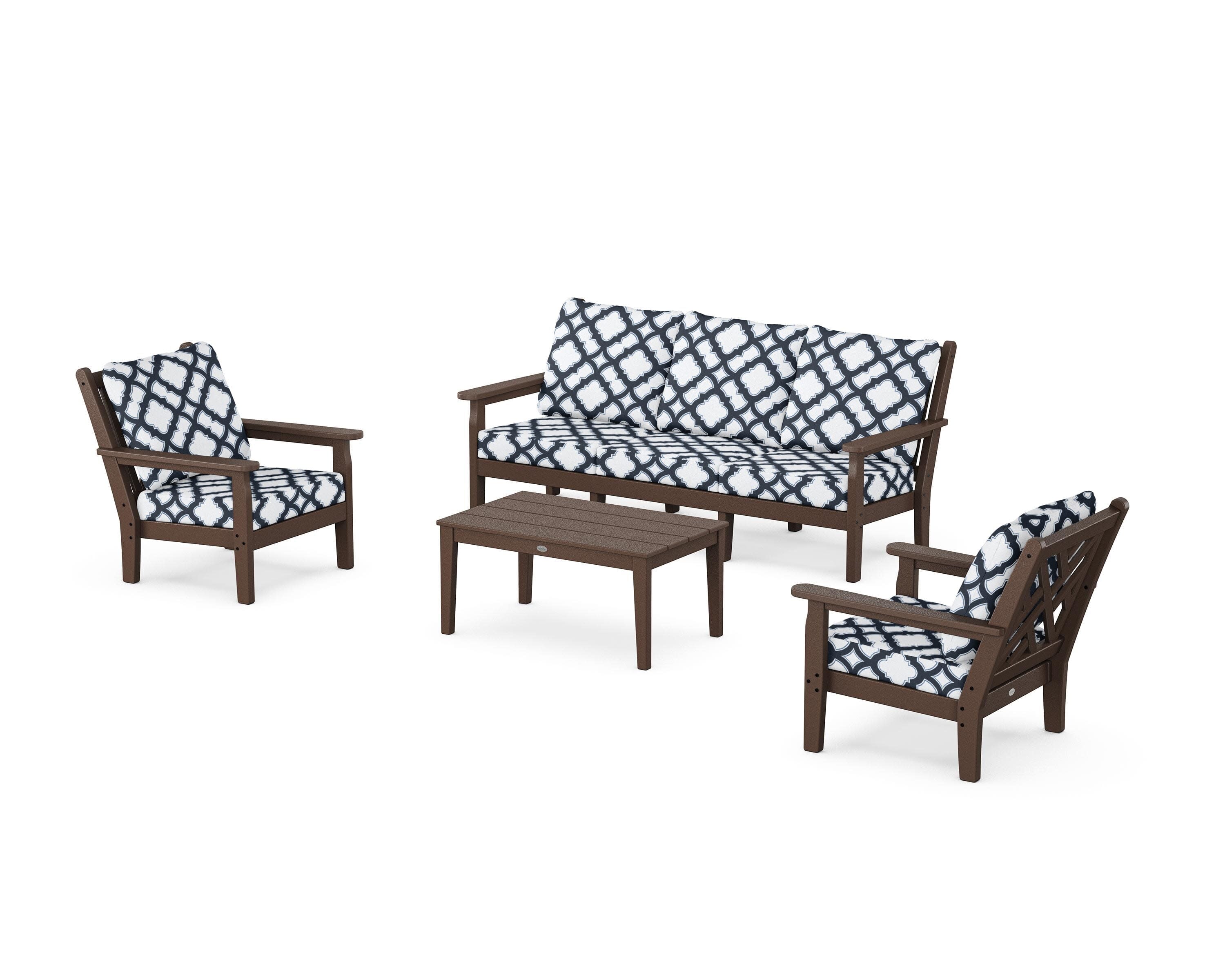 Chippendale 4-Piece Deep Seating Set with Sofa in Mahogany / Trellis Marine Indigo